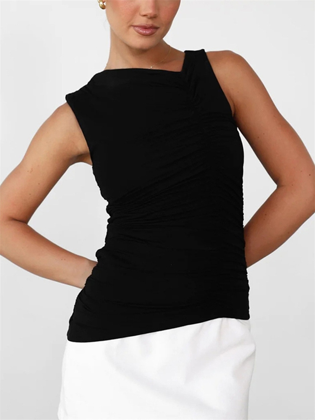 

StyleCast Asymmetric Neck Sleeveless Tank Top, Black