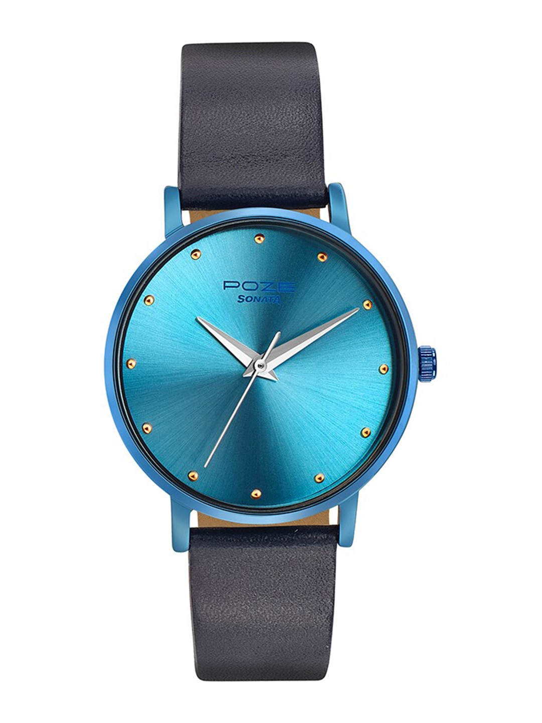 

Sonata Poze Women Embellished Dial & Leather Straps Analogue Watch SP80017QL01, Blue