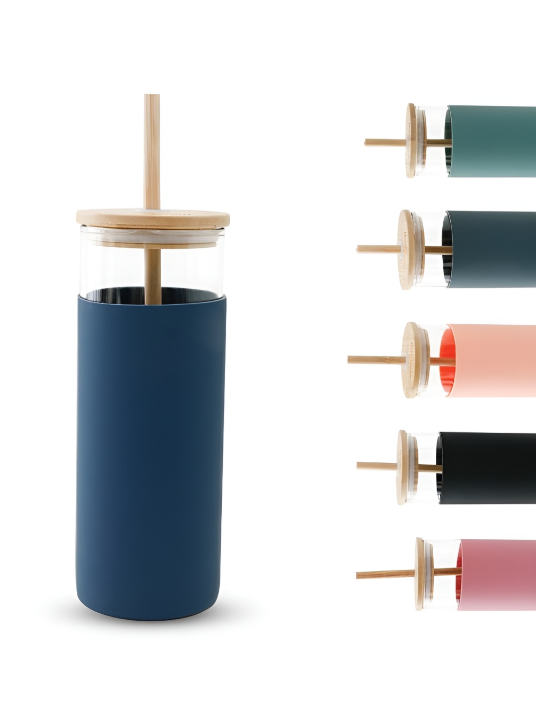 

The Better Home Navy Blue Transparent Glass Tumbler with Straw & Lid 450ml