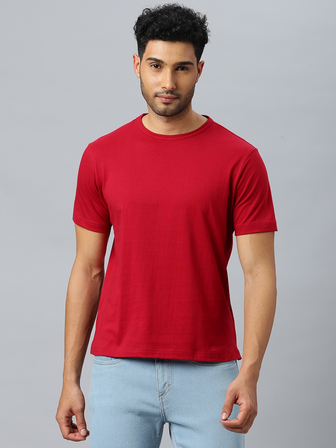 

DON VINO Crew Neck Cotton Slim Fit Tshirt, Red