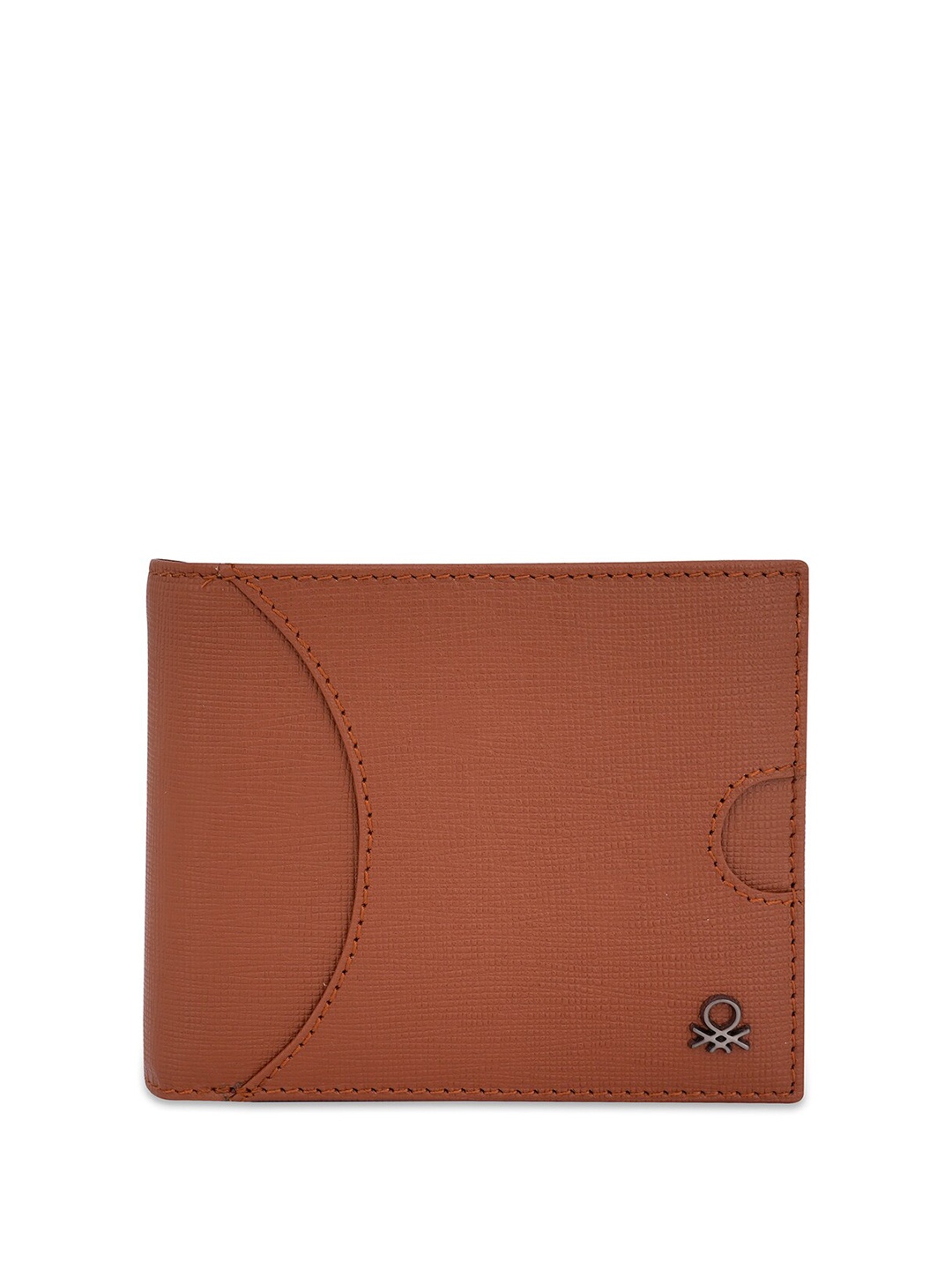 United Colors of Benetton Men Leather Two Fold Wallet, Tan