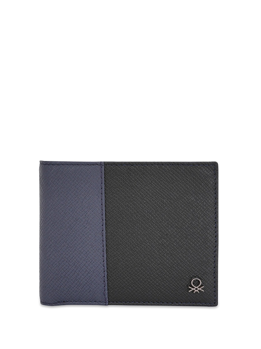 United Colors of Benetton Men Jacobo Leather Two Fold Wallet, Navy blue