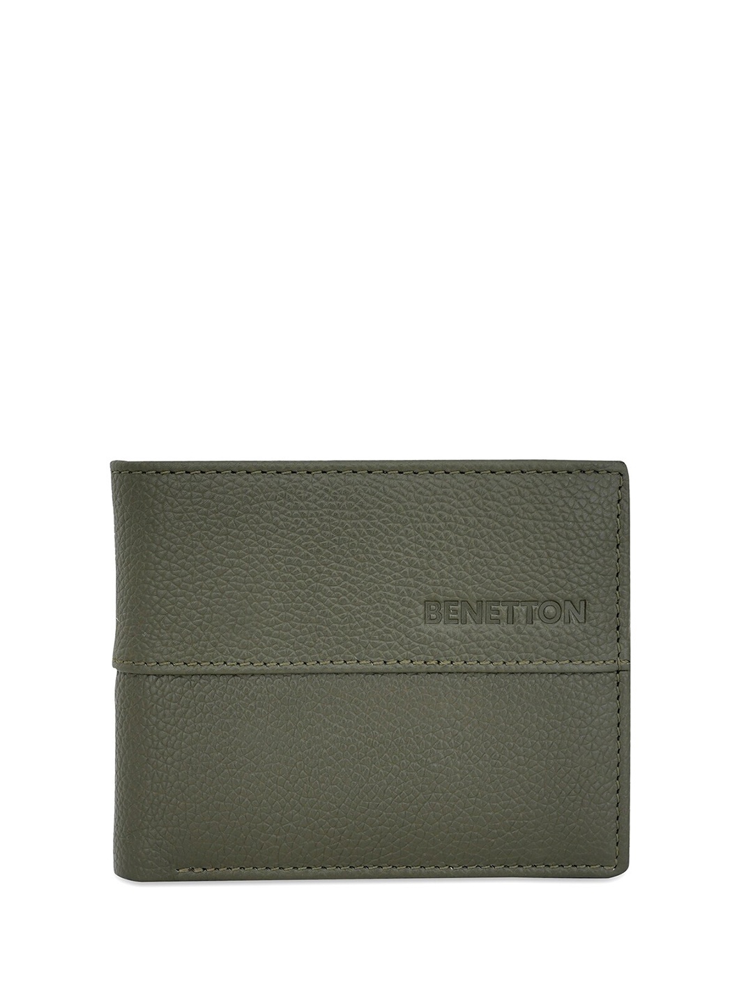 

United Colors of Benetton Men Textured Leather Two Fold Wallet, Green