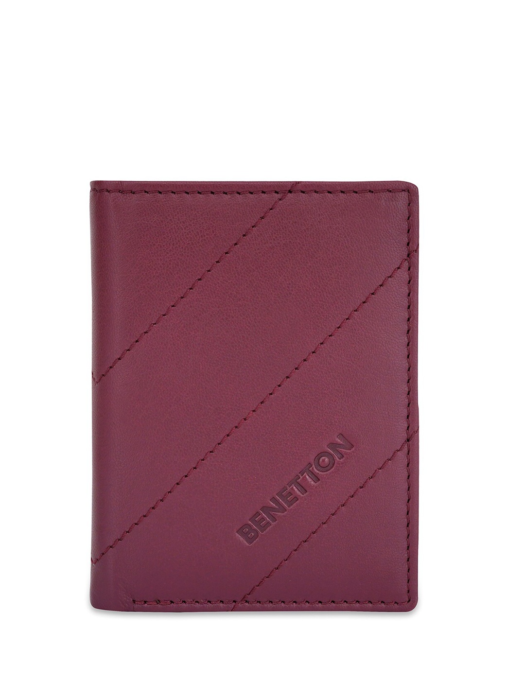 

United Colors of Benetton Textured Leather Two Fold Wallet, Burgundy