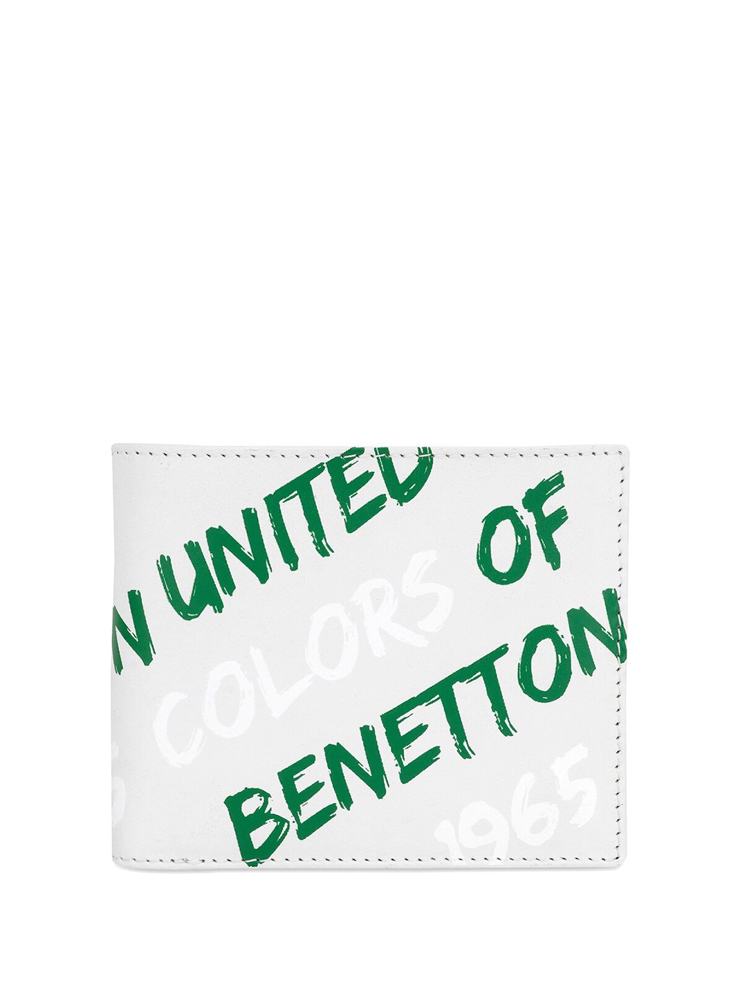 

United Colors of Benetton Typography Printed Leather Two Fold Wallet, White