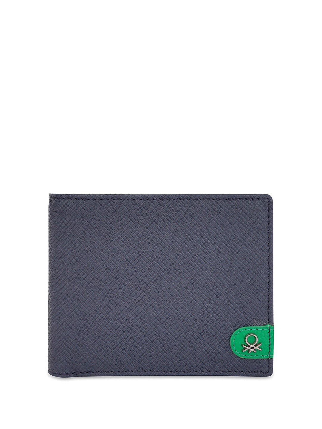 

United Colors of Benetton Textured Leather Two Fold Wallet, Navy blue
