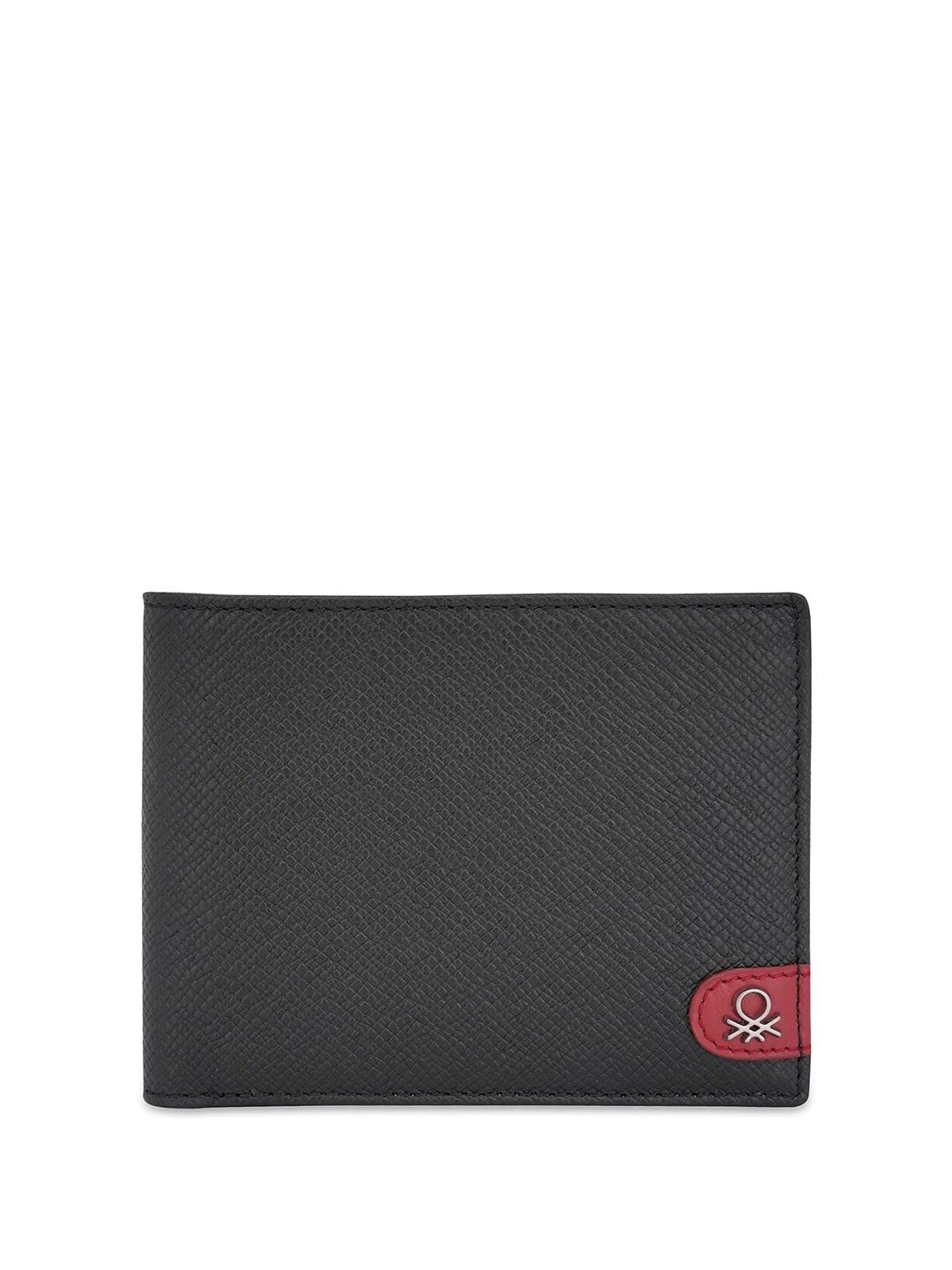 

United Colors of Benetton Men Textured Leather Two Fold Wallet, Black