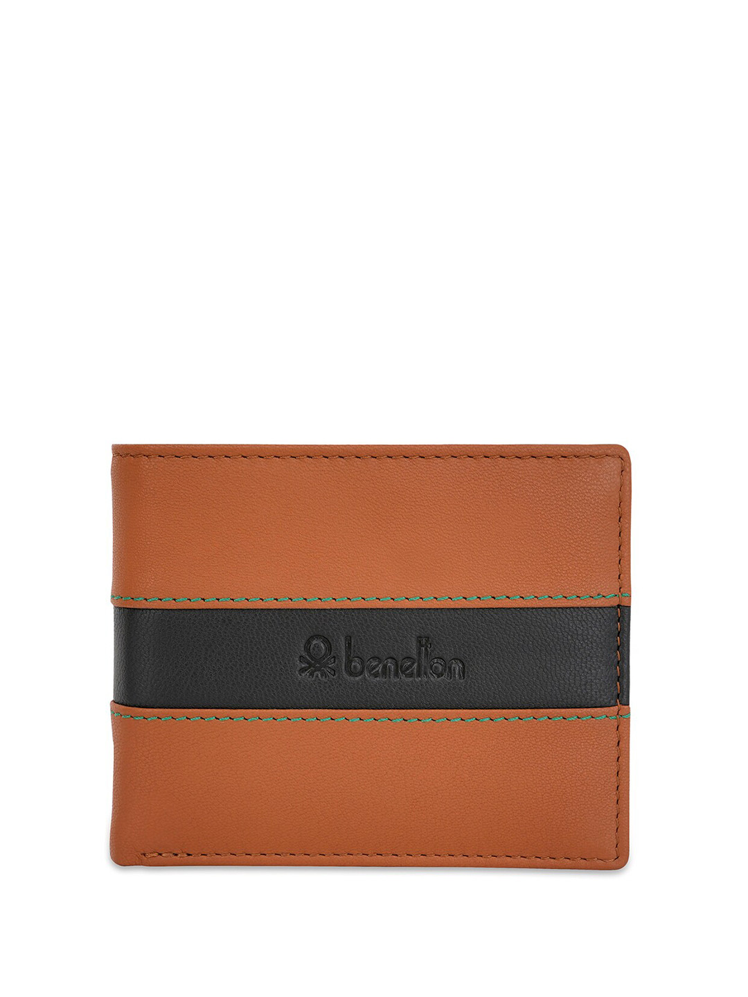 

United Colors of Benetton Men Colorblocked Leather Two Fold Wallet, Tan