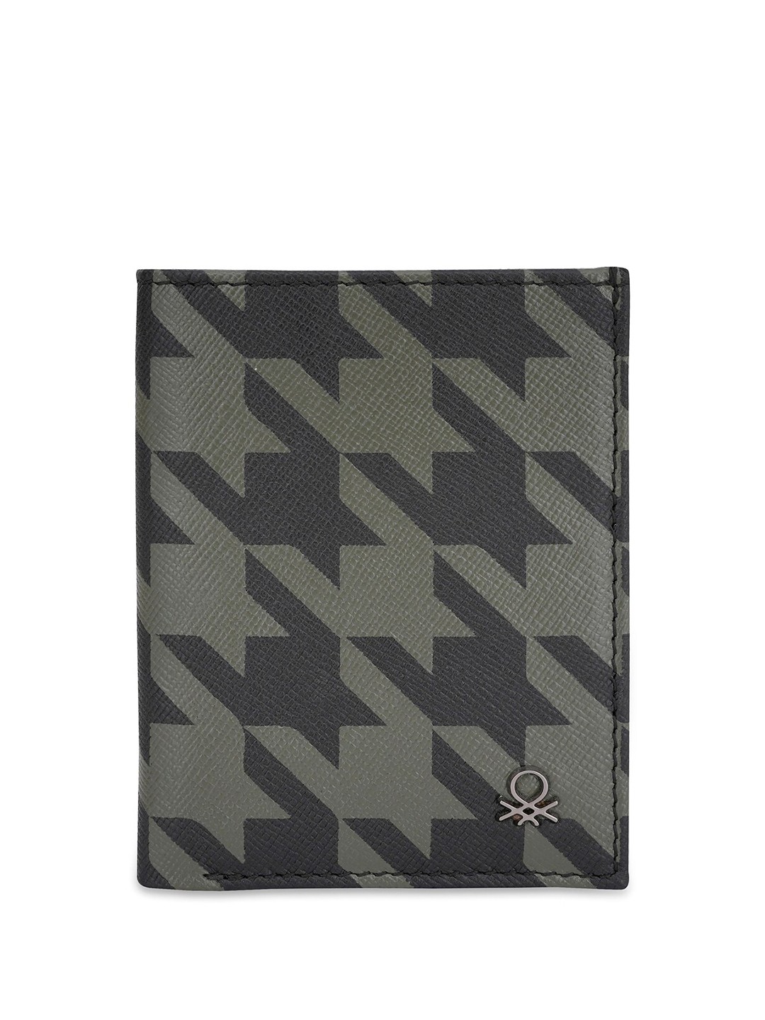 

United Colors of Benetton Men Geometric Printed Leather Two Fold Wallet, Black
