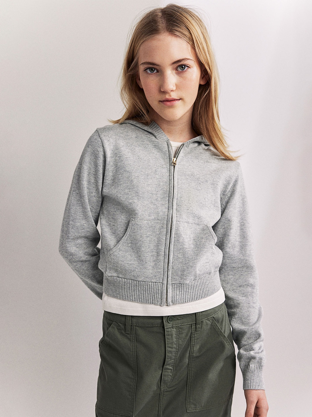 

H&M Girls Knitted Zip-Through Hoodie, Grey