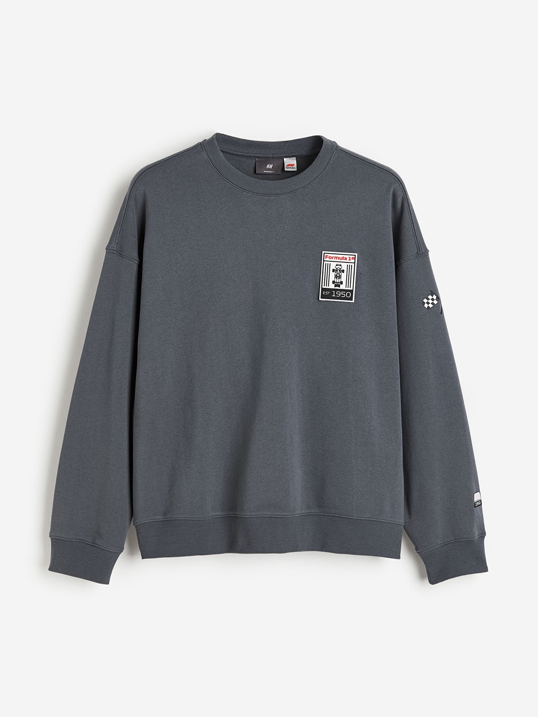 

H&M Men Pure Cotton Oversized Fit Printed Sweatshirt, Grey
