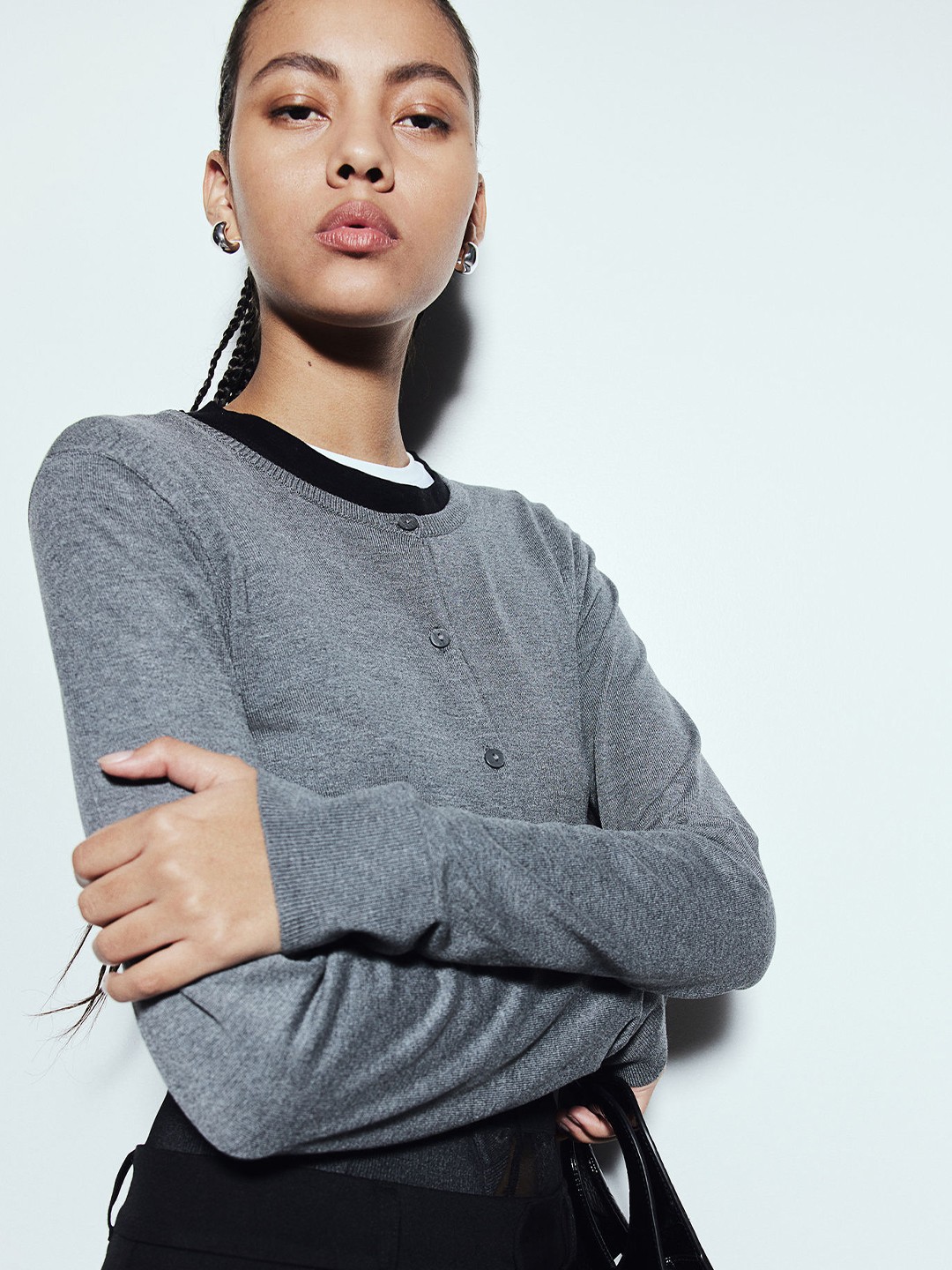

H&M Fine-Knit Cardigan, Grey