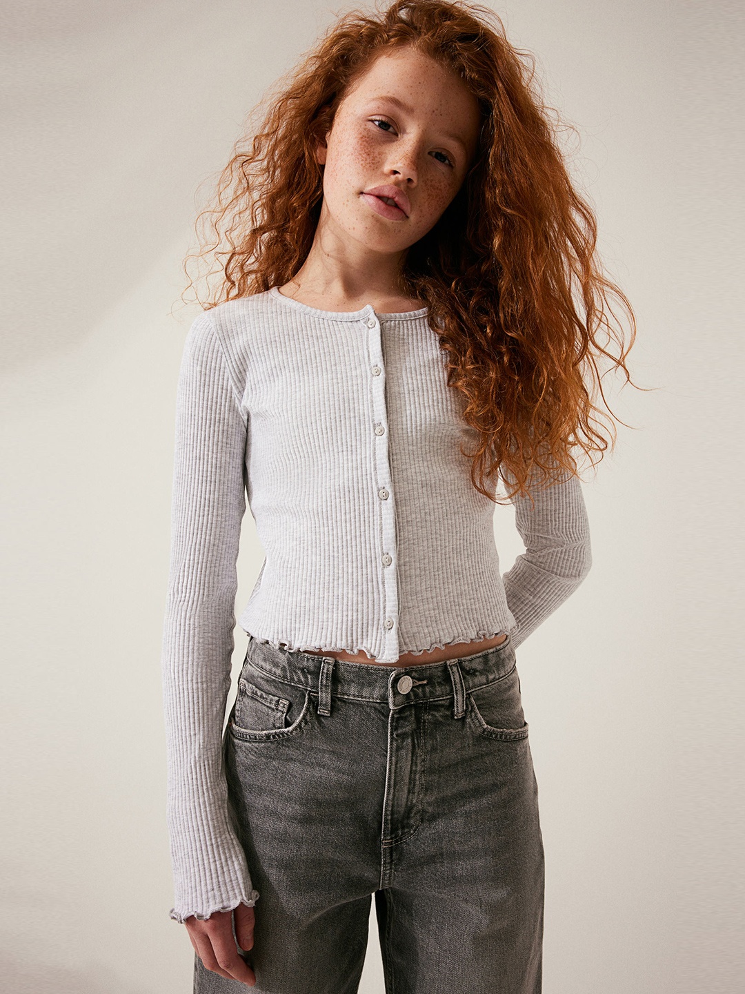 

H&M Ribbed Jersey Cardigan, Grey