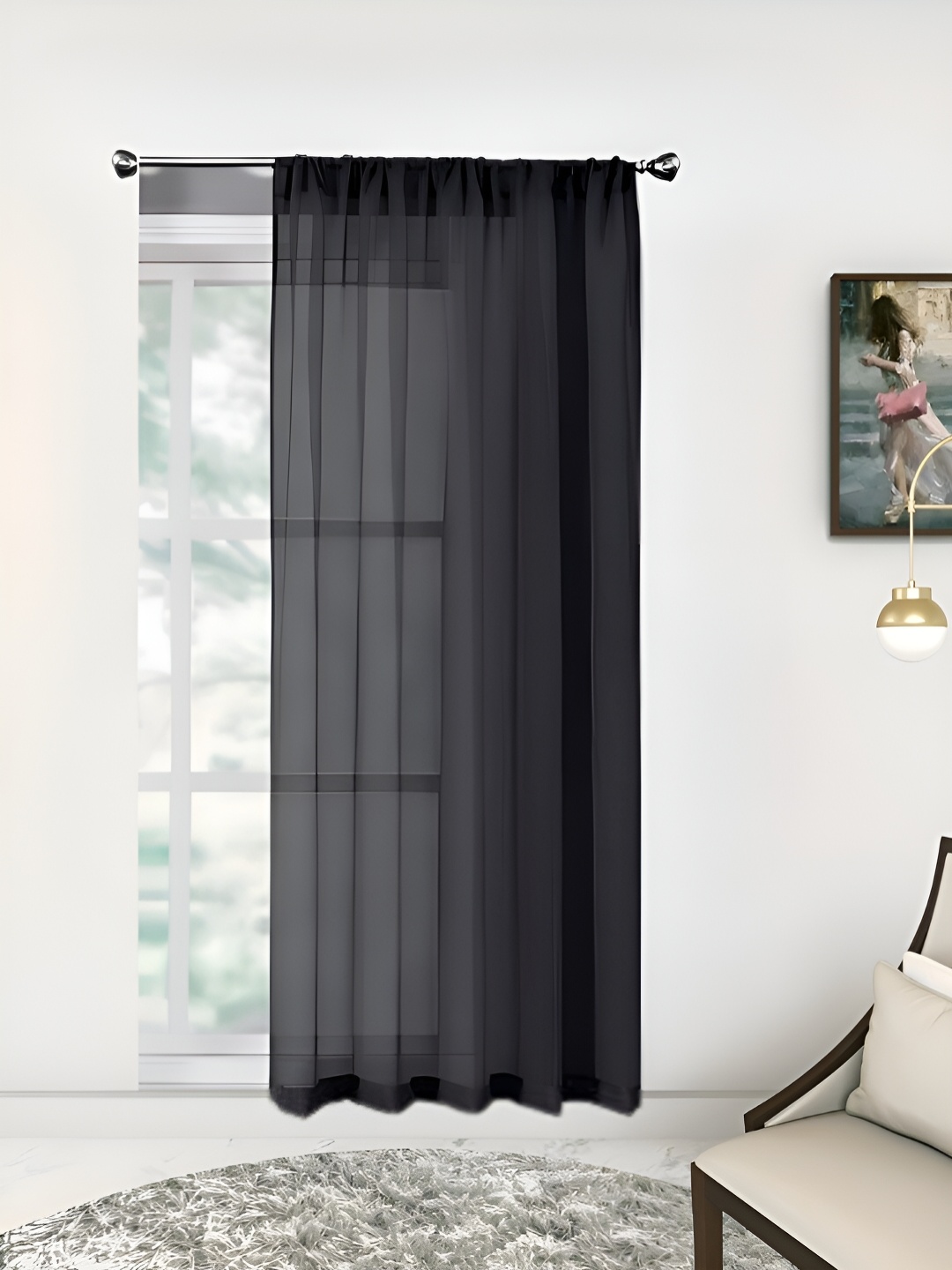 

THE CONVERSION Black Sheer Long Door Curtain, Blue