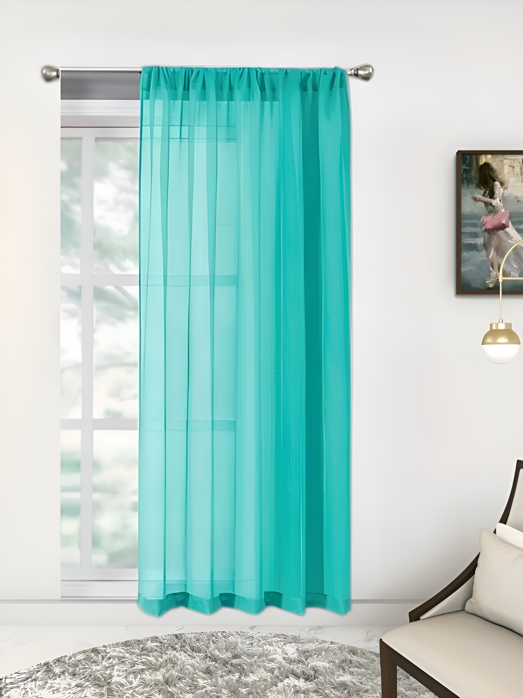 

THE CONVERSION Turquoise Blue Sheer Long Door Curtain