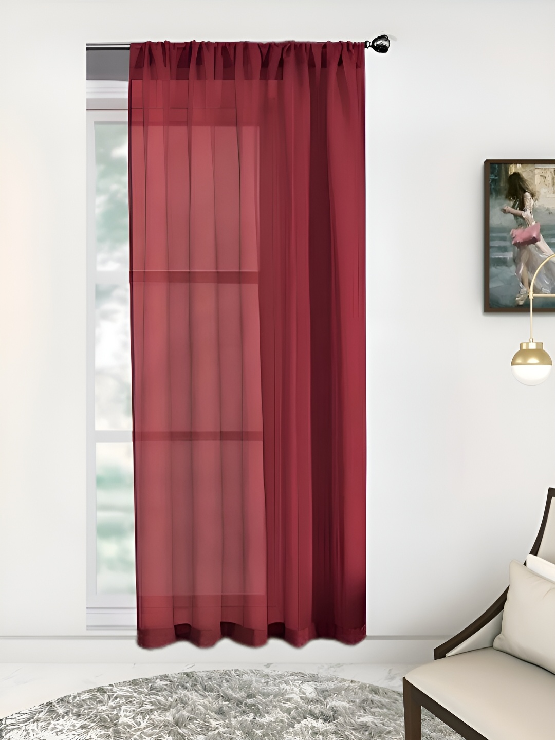 

THE CONVERSION Maroon Sheer Long Door Curtain