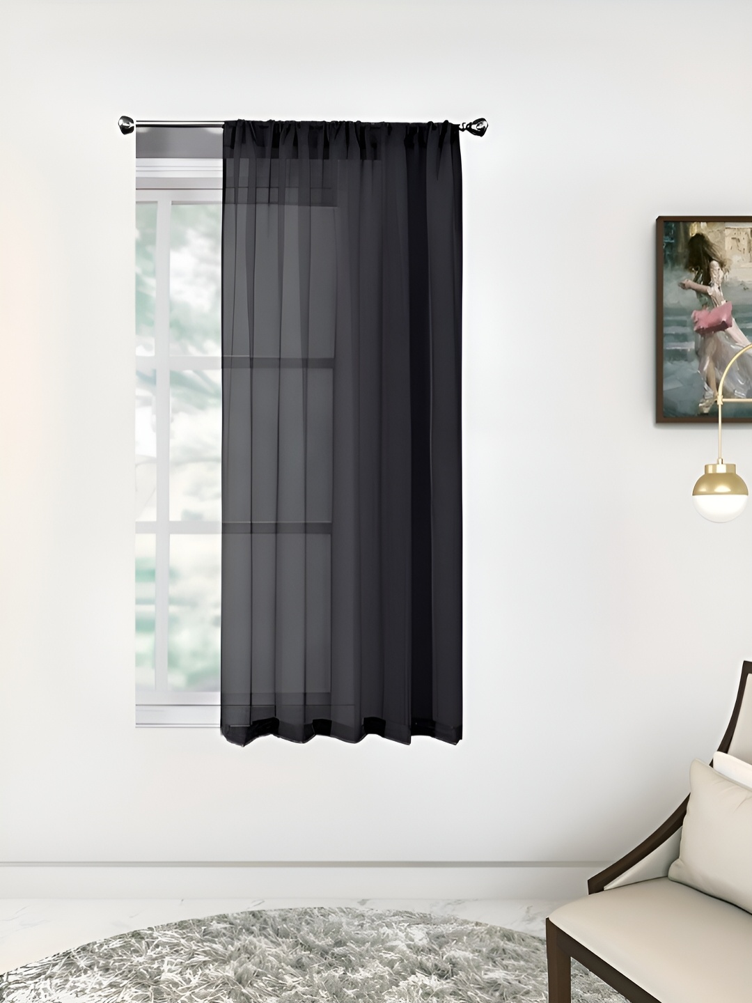 

THE CONVERSION Black Sheer Window Curtain, Blue