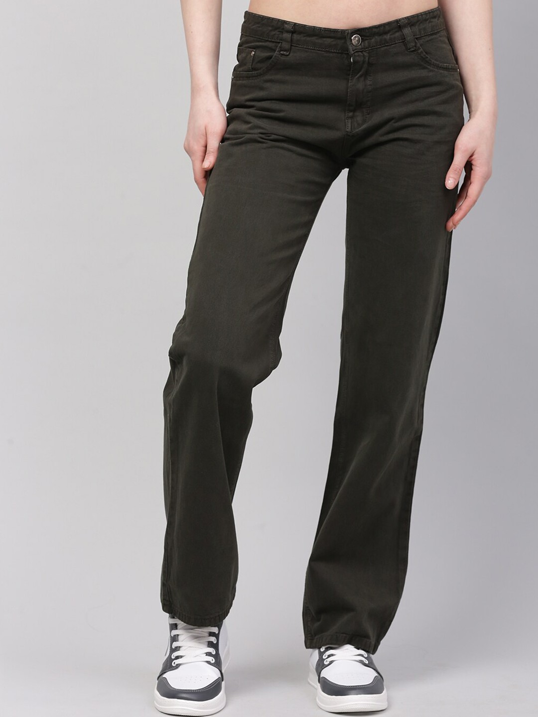 

BAESD Women Jean Straight Fit Mid-Rise Clean Look Cotton Jeans, Olive