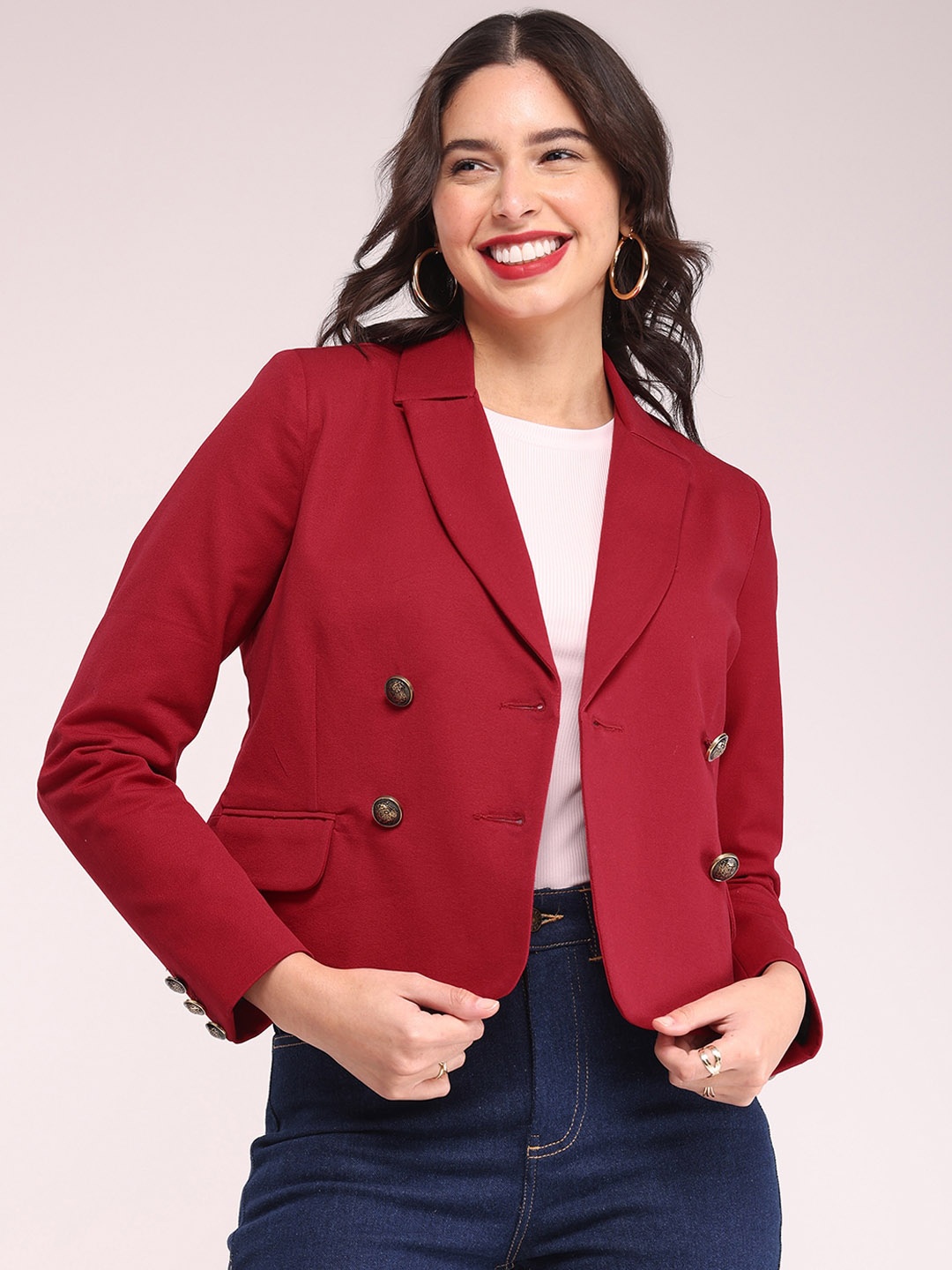 

FableStreet Single-Breasted Notched Lapel Blazers, Red
