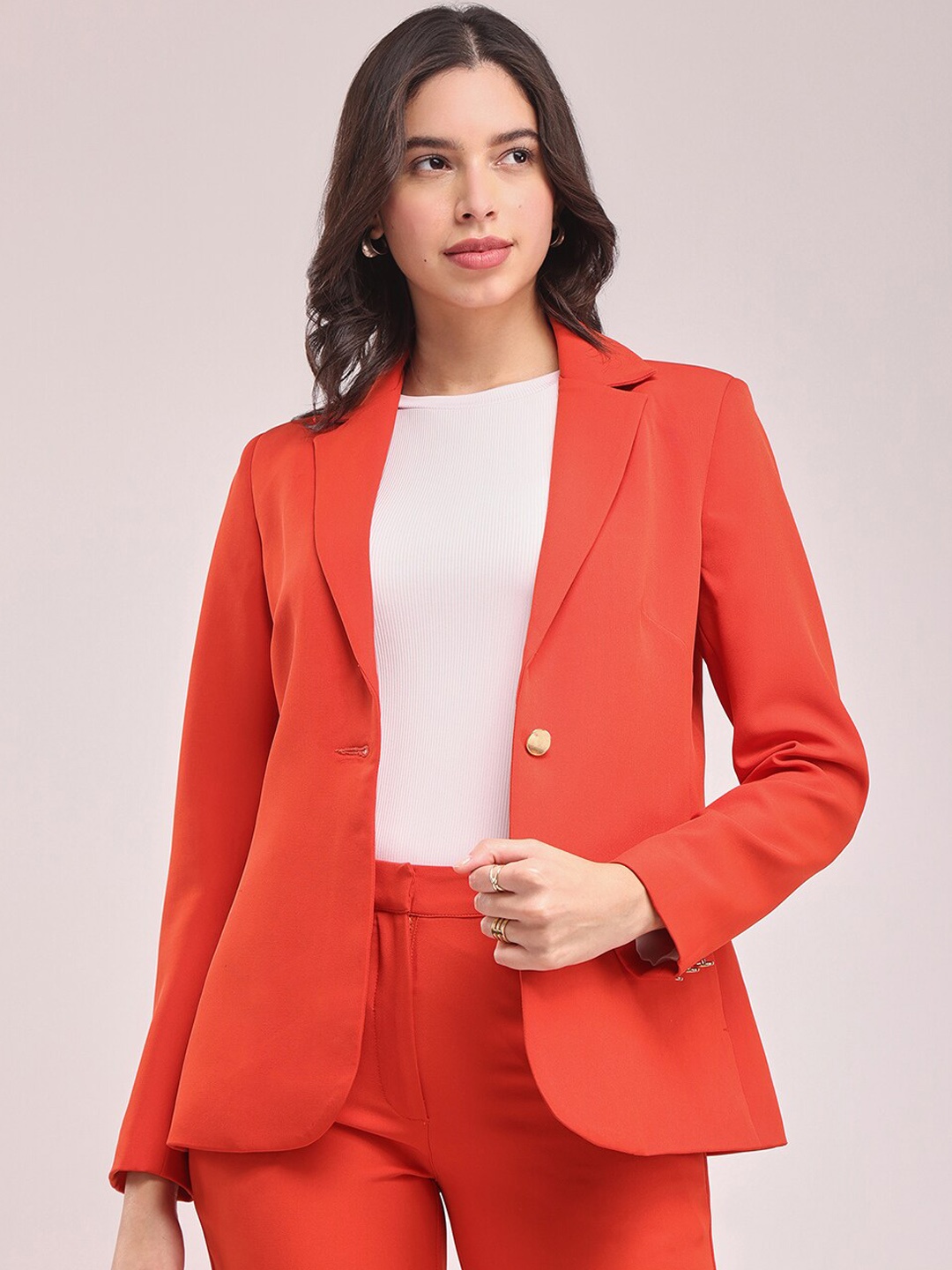 

FableStreet Tailored-Fit Notched Lapel Single Breasted Cheery Red Blazer