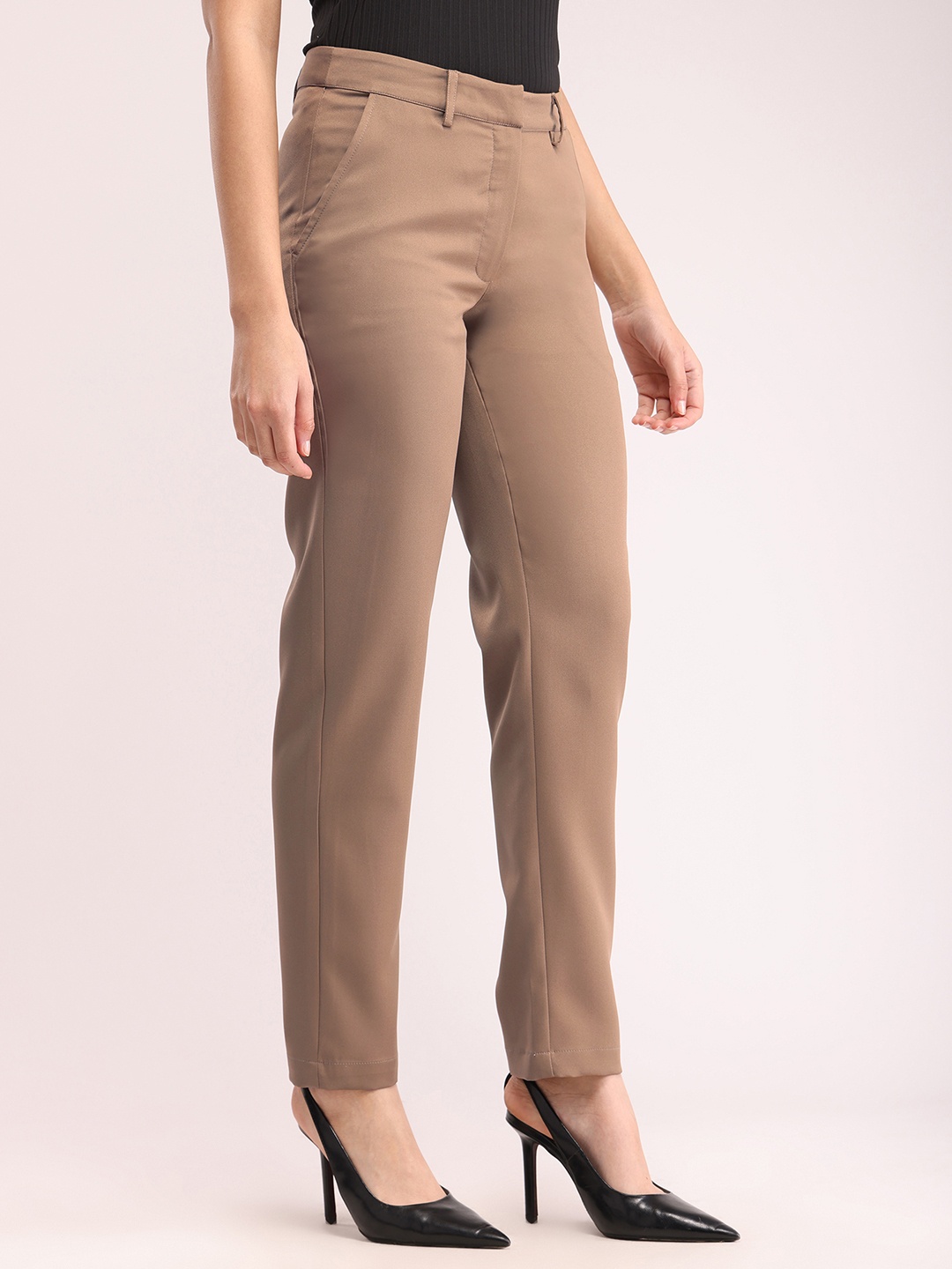 

FableStreet Women Brown Straight Fit Formal Trouser
