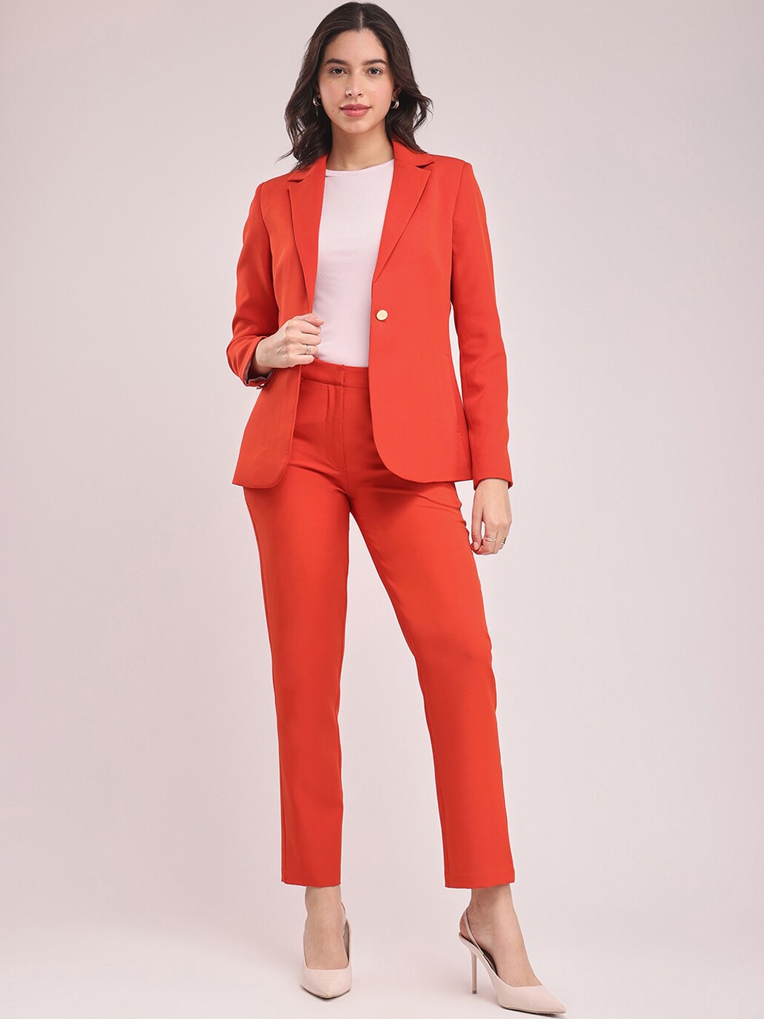 

FableStreet Notched Collar Jacket With Trouser, Red