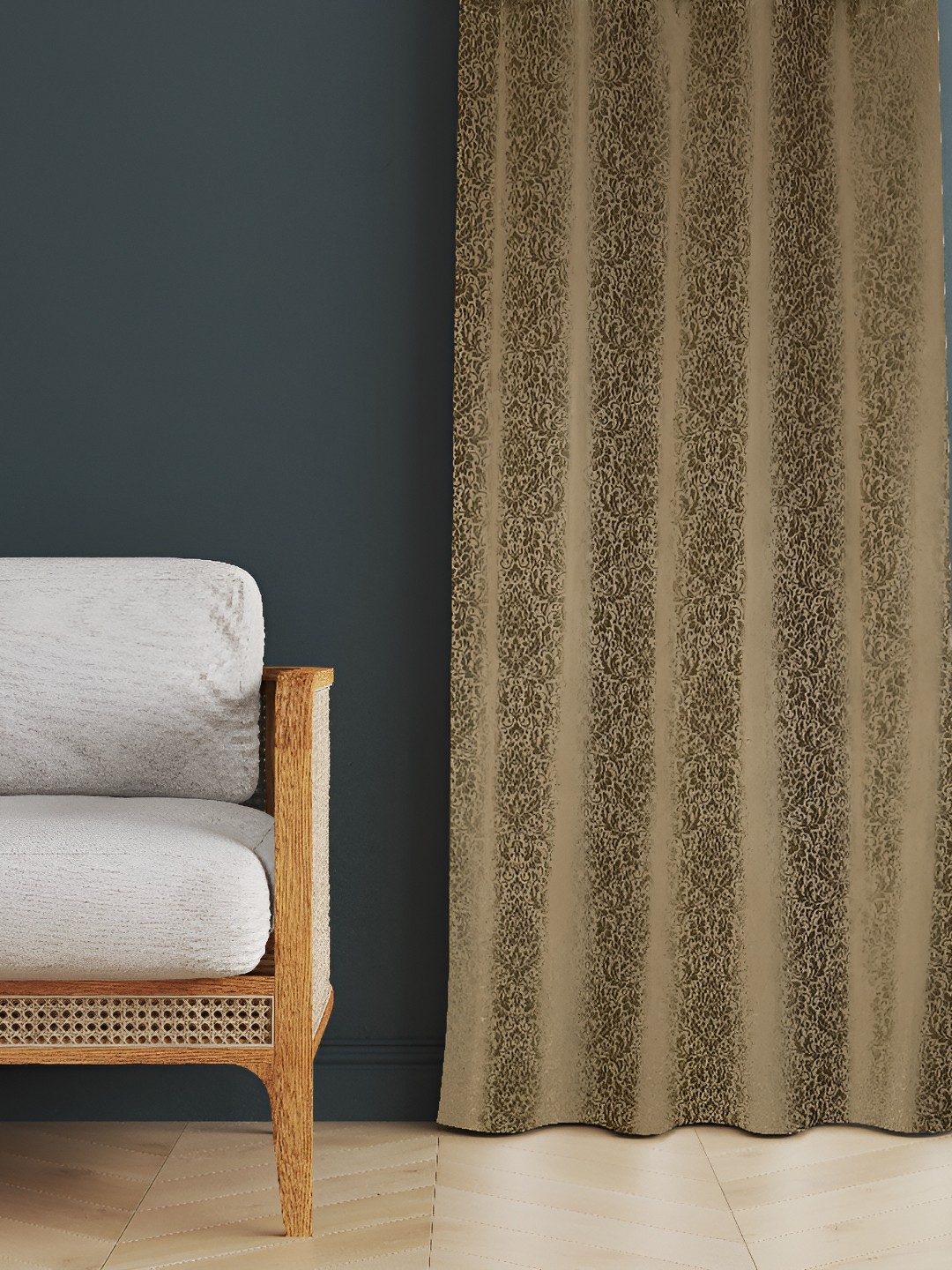 

LAFIONA Brown Floral Printed Silk Room Darkening Long Door Curtain