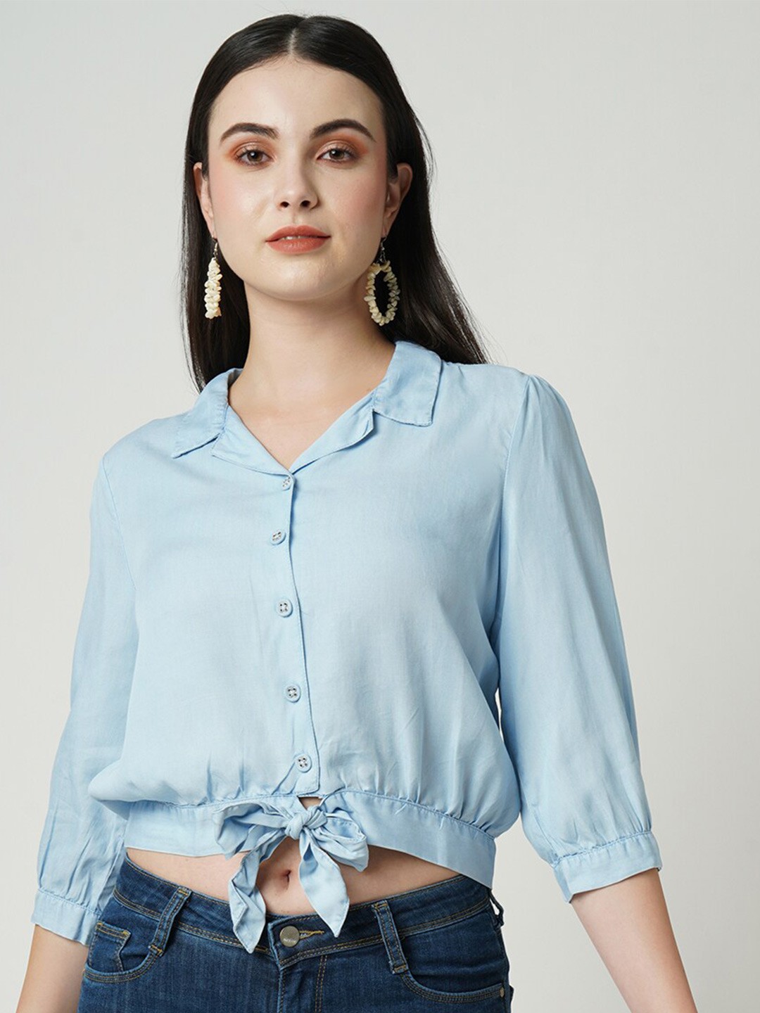 

Kraus Jeans Slim Fit Denim Crop Casual Shirt, Blue