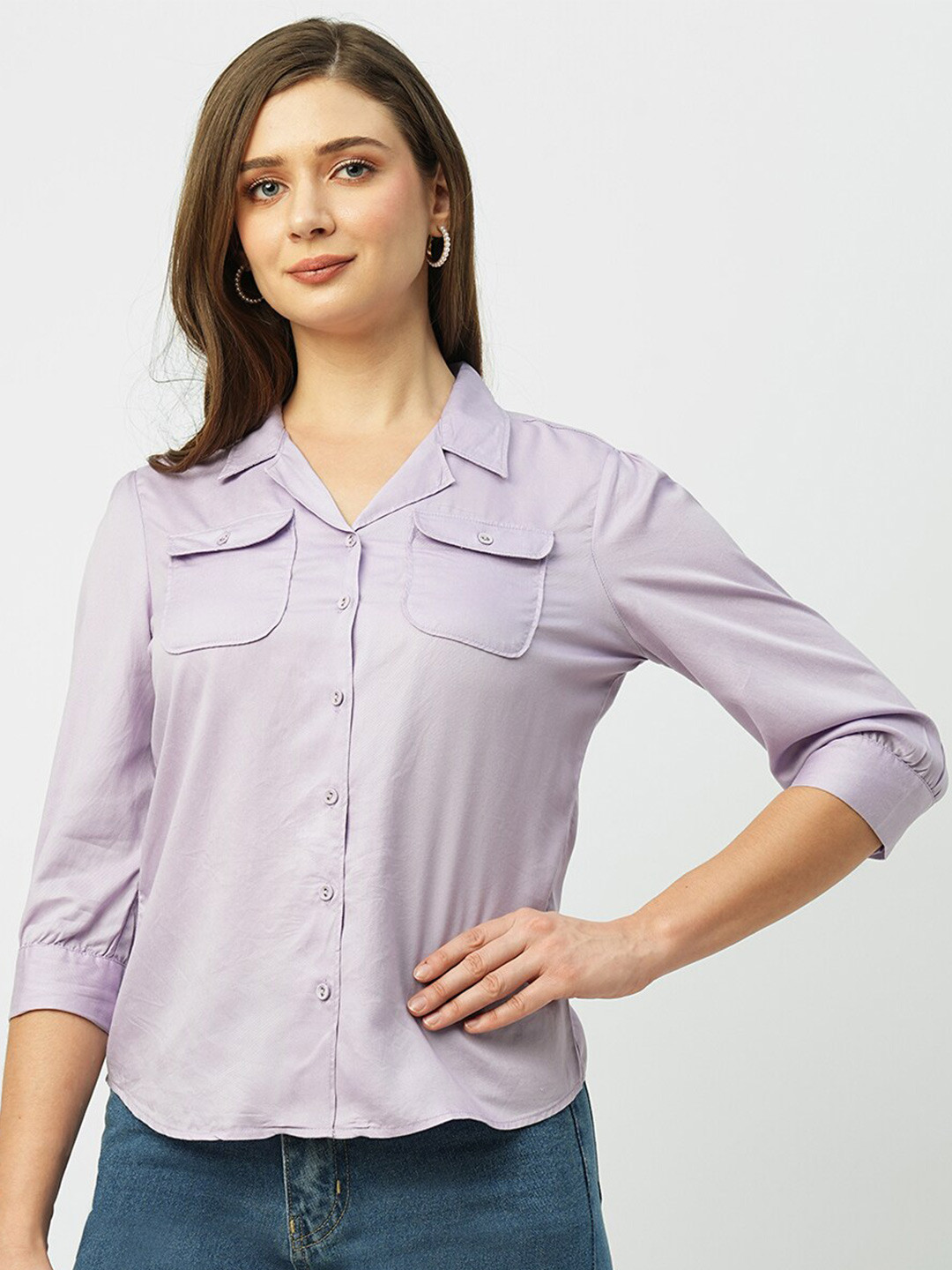 

Kraus Jeans Slim Fit Spread Collar Curved Casual Shirt, Purple
