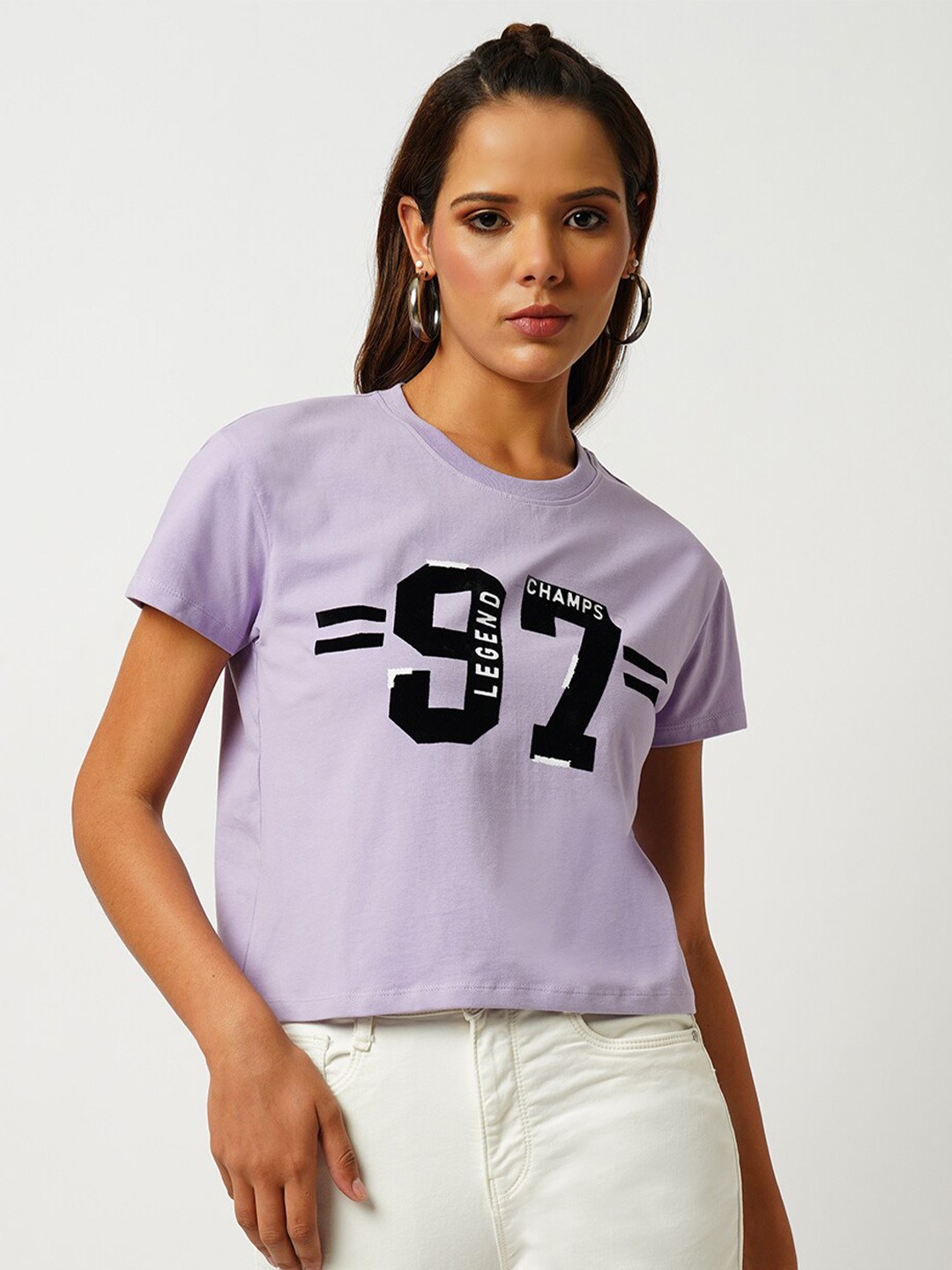

Kraus Jeans Typography Printed Round Neck Short Sleeves Regular Tshirt, Purple