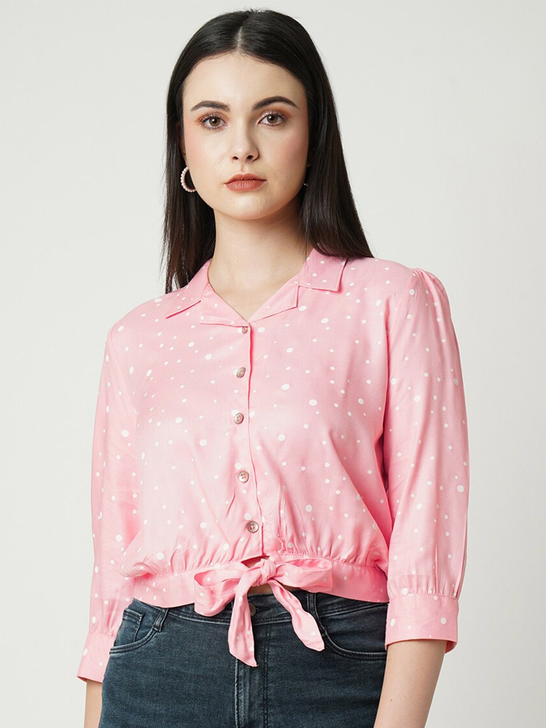 

Kraus Jeans Lapel Collar Slim Fit Polka Dot Regular Opaque Printed Casual Shirt, Peach