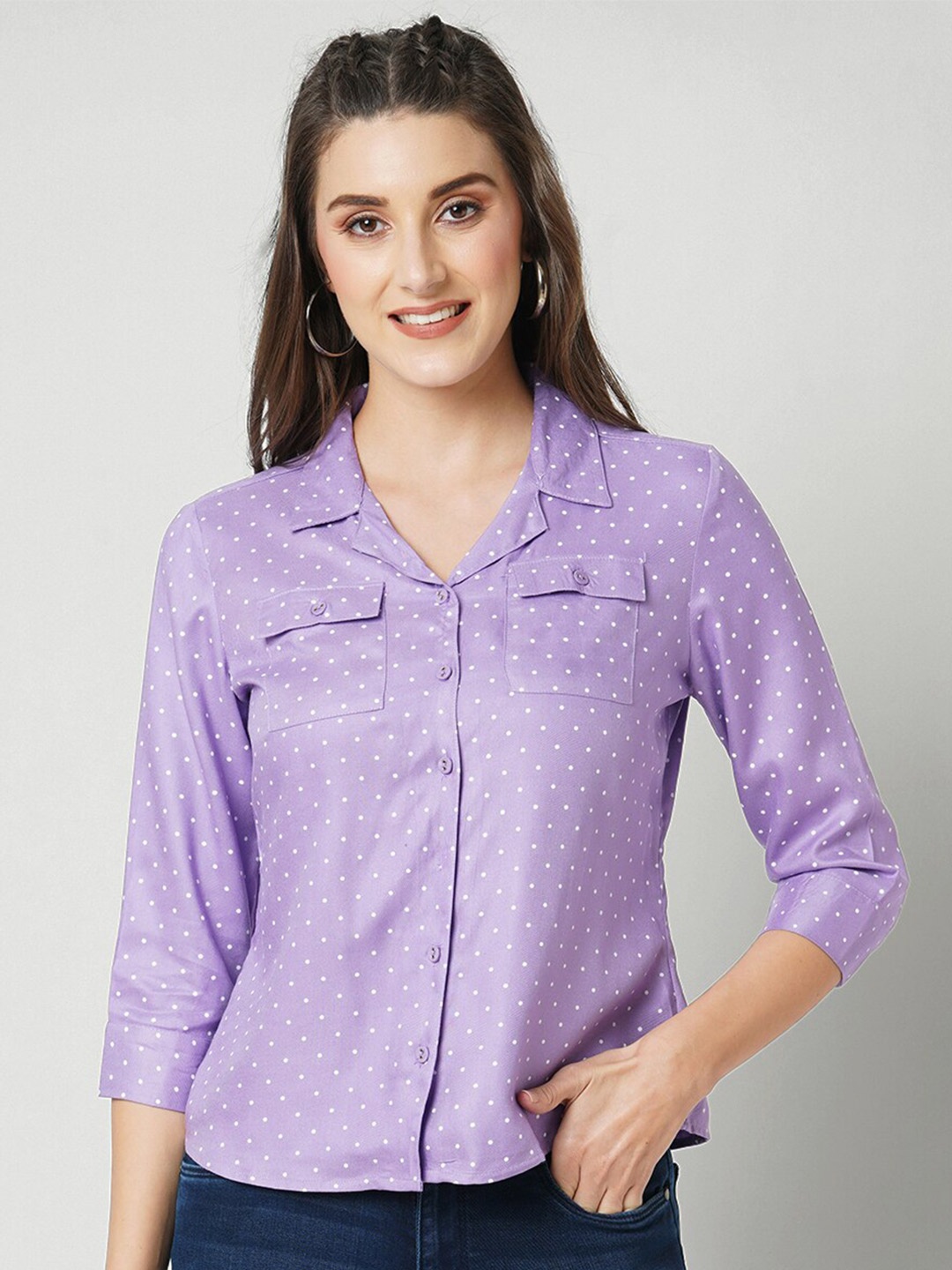 

Kraus Jeans Slim Fit Micro Ditsy Printed Casual Shirt, Purple
