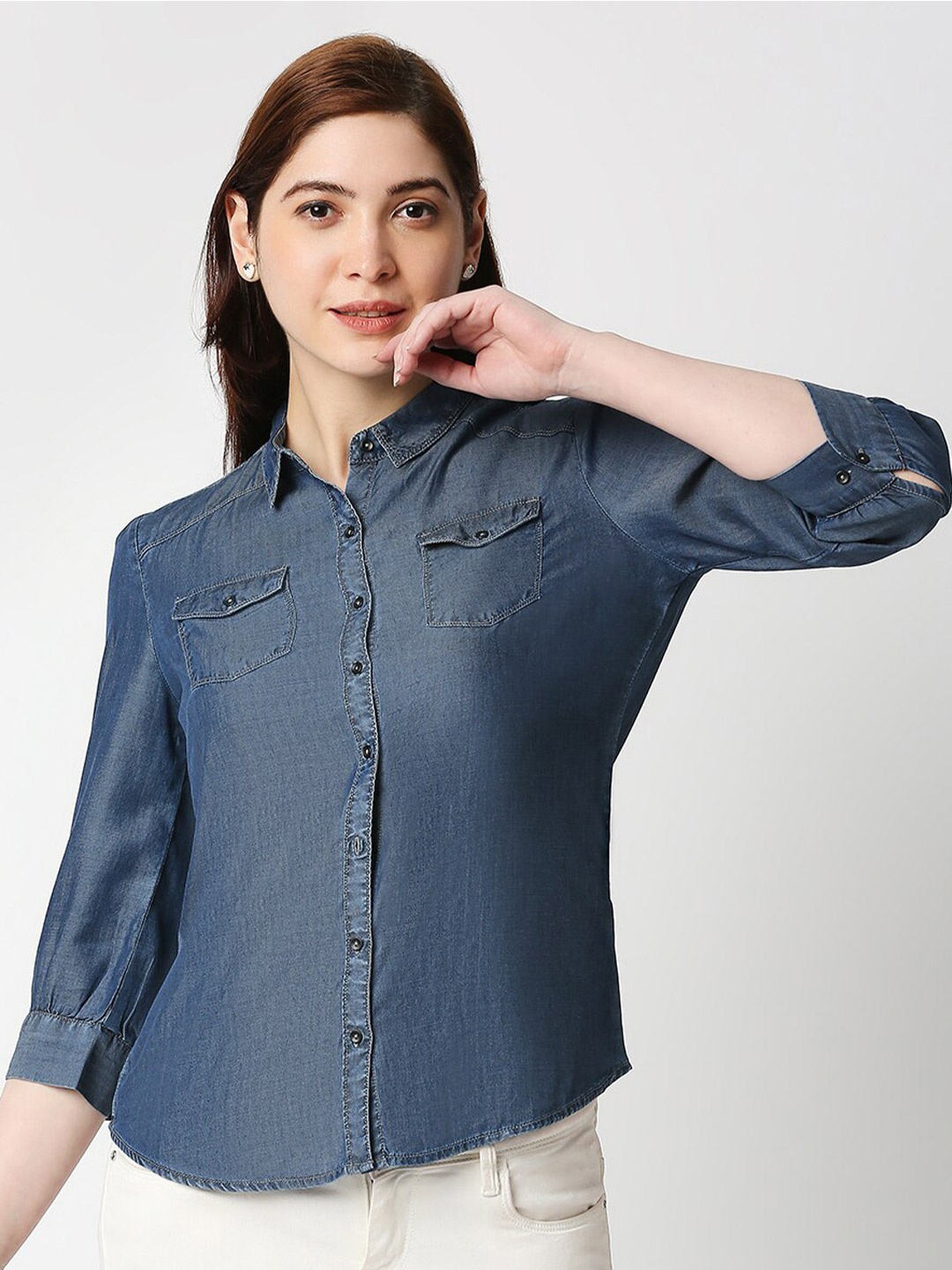 

Kraus Jeans Slim Fit Spread Collar Curved Casual Shirt, Blue
