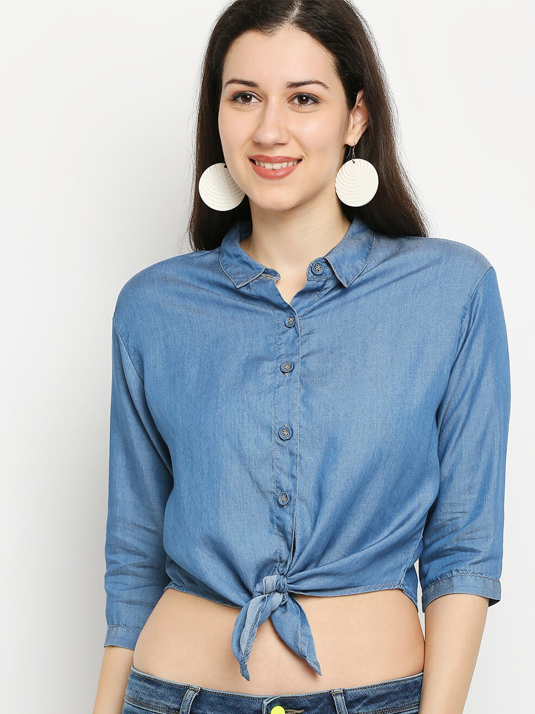

Kraus Jeans Slim Fit Denim Casual Crop Shirt, Blue
