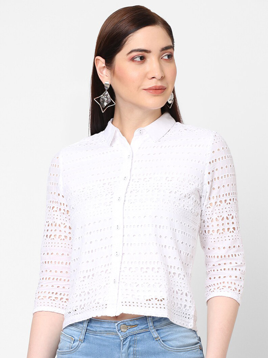 

Kraus Jeans Self Design Cotton Slim Fit Spread Collar Casual Shirt, White