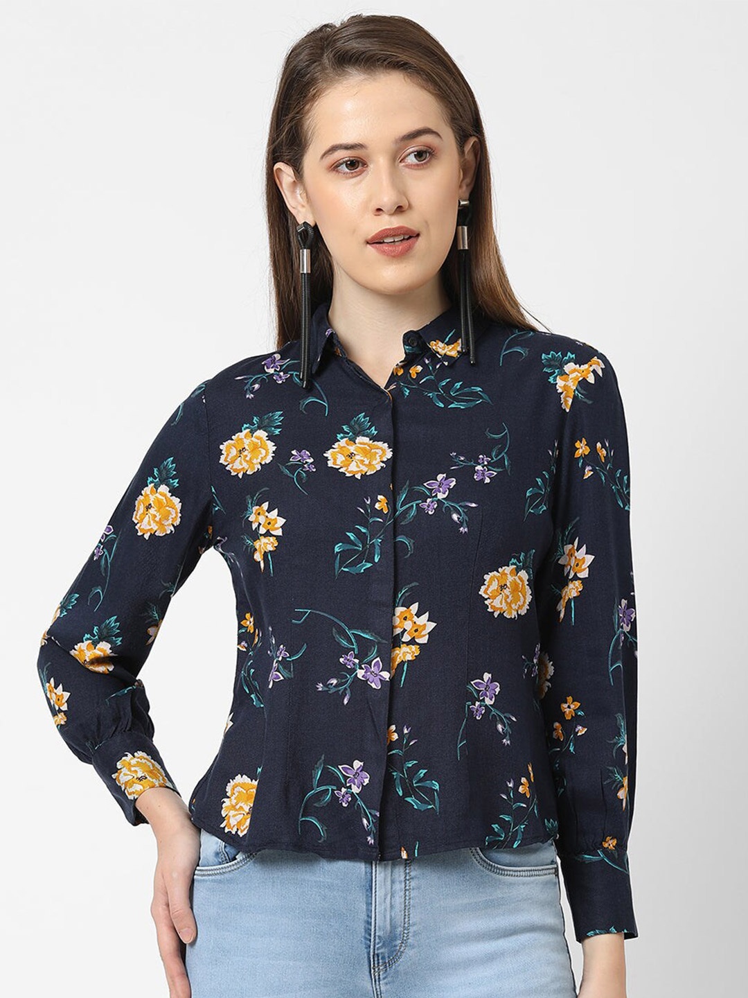 

Kraus Jeans Slim Fit Floral Printed Casual Shirt, Navy blue