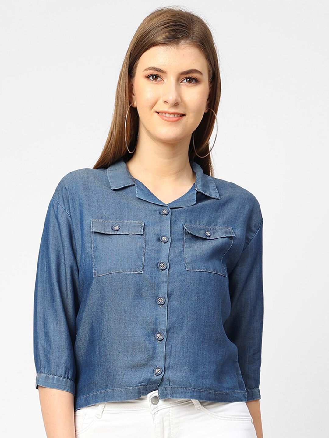 

Kraus Jeans Slim Fit Faded Crop Denim Casual Shirt, Blue