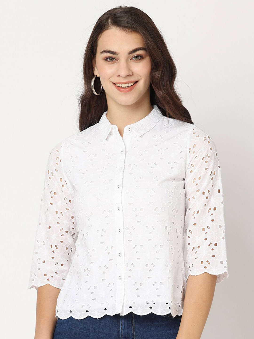 

Kraus Jeans Slim Fit Schiffli Casual Shirt, White