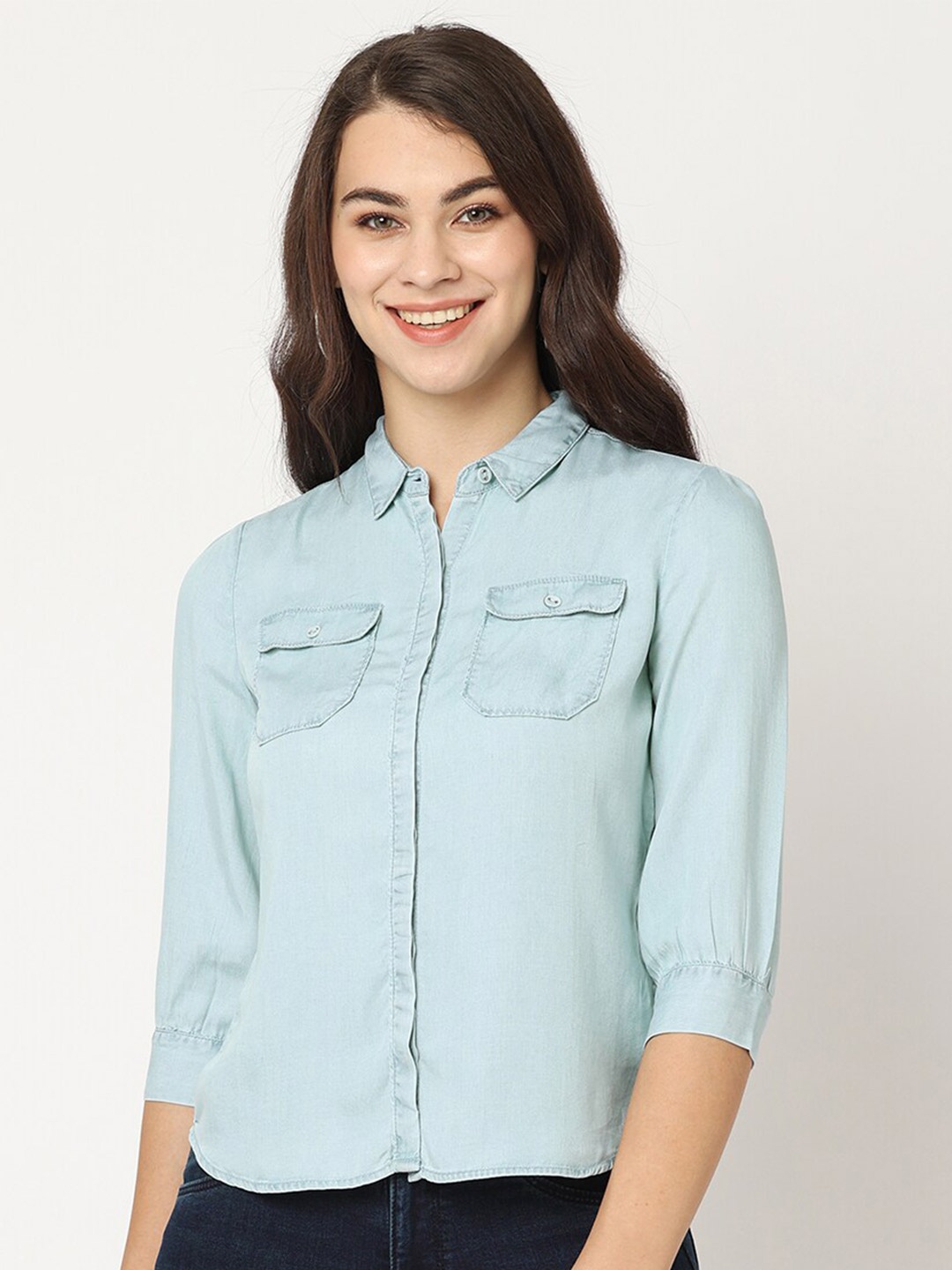 

Kraus Jeans Slim Fit Spread Collar Curved Casual Shirt, Blue