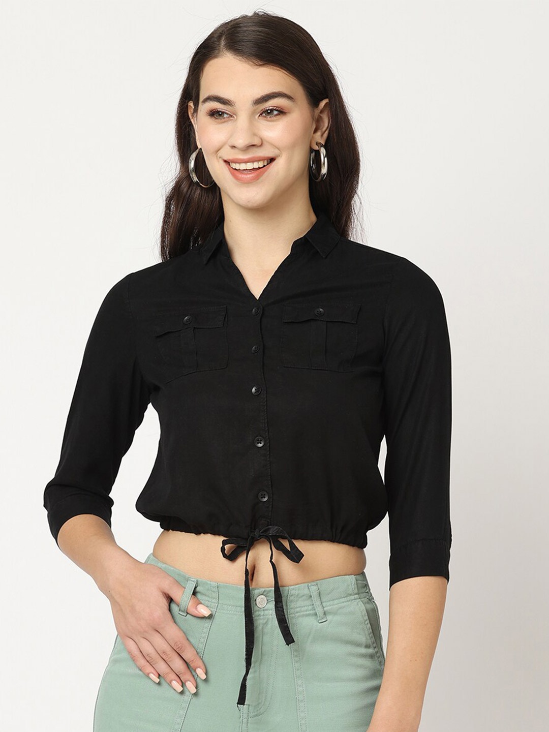

Kraus Jeans Slim Fit Spread Collar Curved Casual Shirt, Black