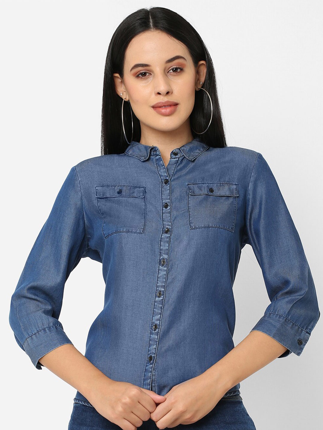 

Kraus Jeans Slim Fit Spread Collar Curved Casual Shirt, Blue