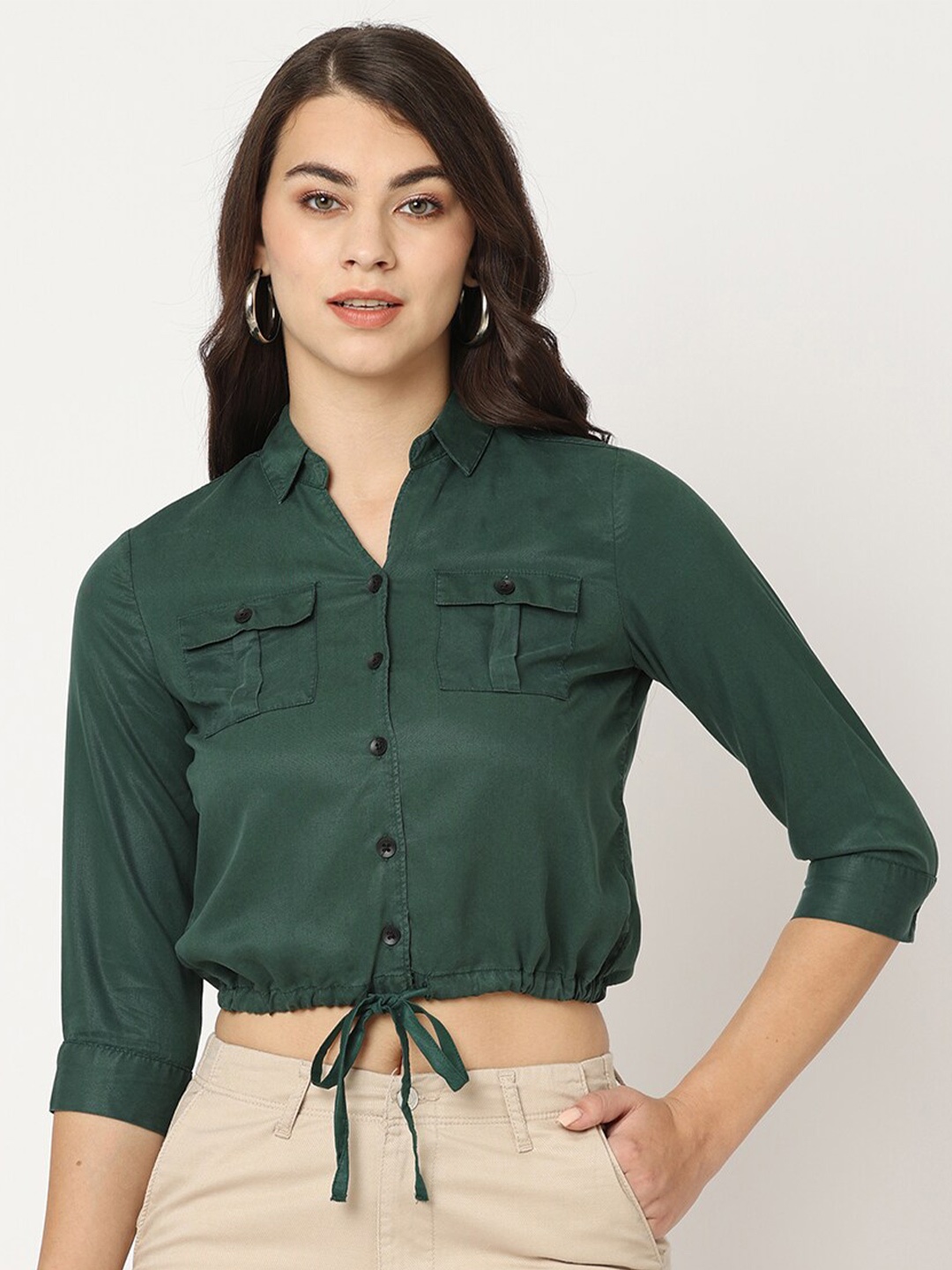 

Kraus Jeans Slim Fit Spread Collar Curved Casual Shirt, Green