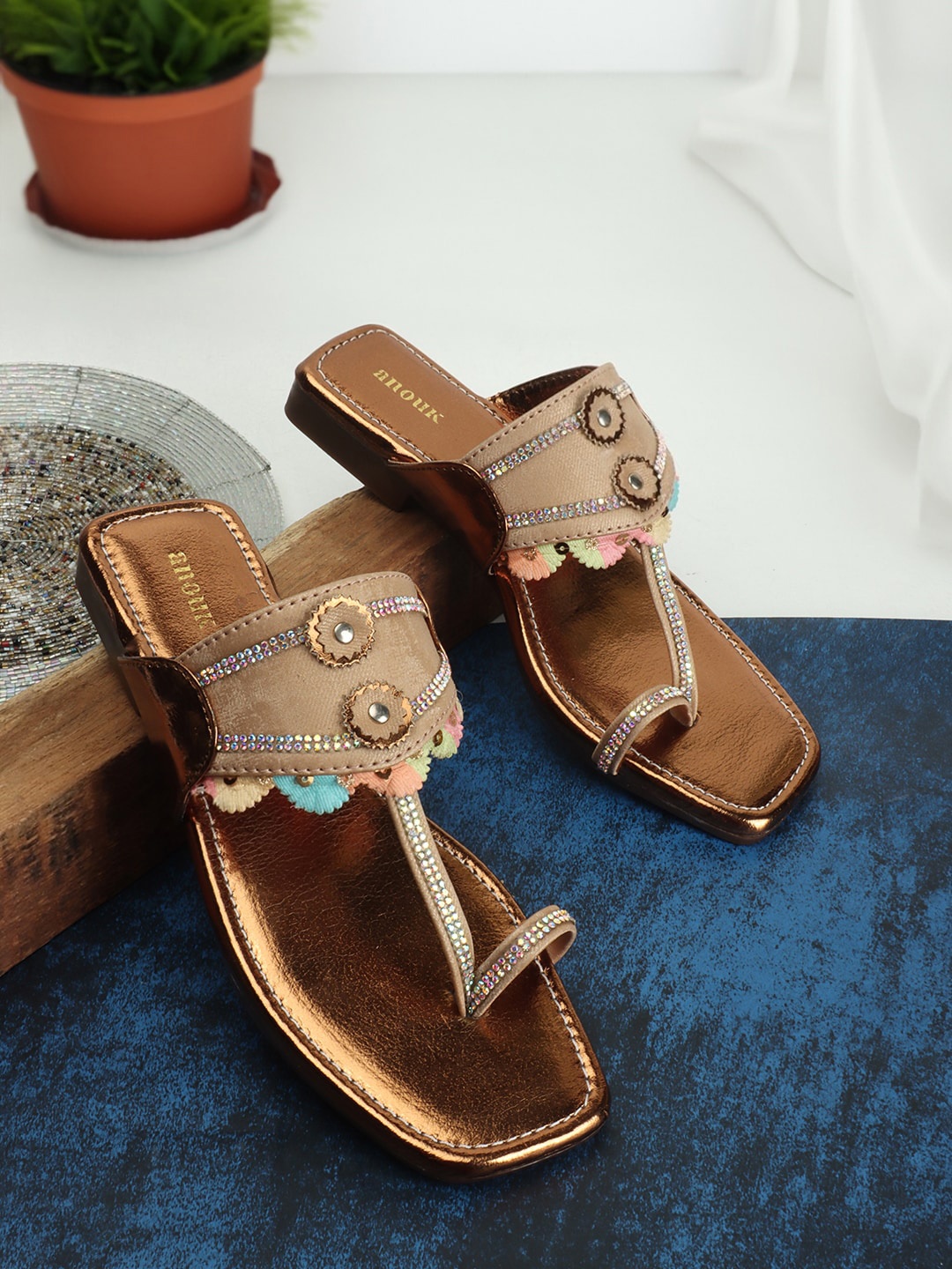 

Anouk Embellished One Toe Flats, Beige