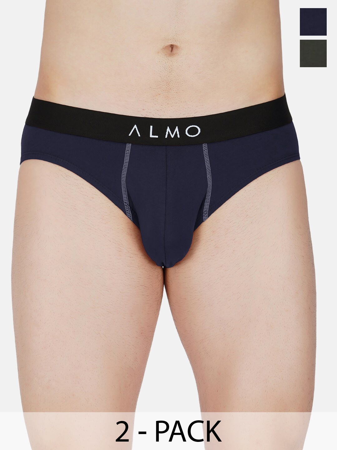 

Almo Wear Pack Of 2 Anti-Microbial Basic Briefs CE-B-BLOL, Navy blue