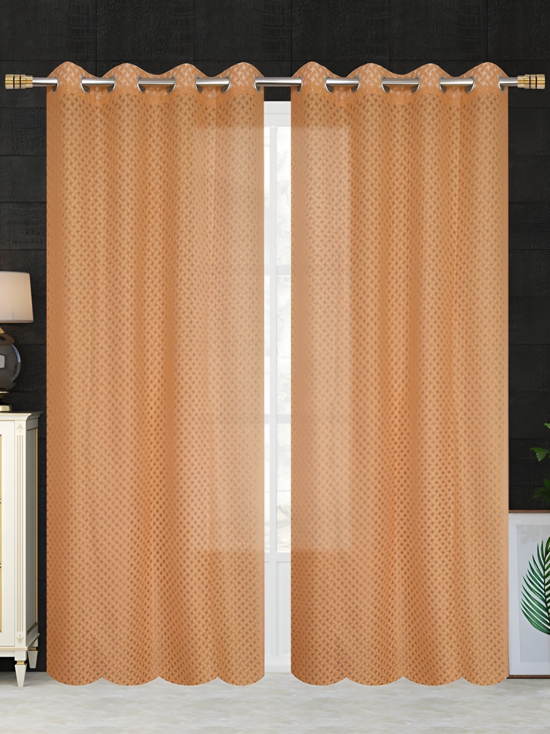 

fabrilia Brown 2 Pieces Geometric Sheer Window Curtain