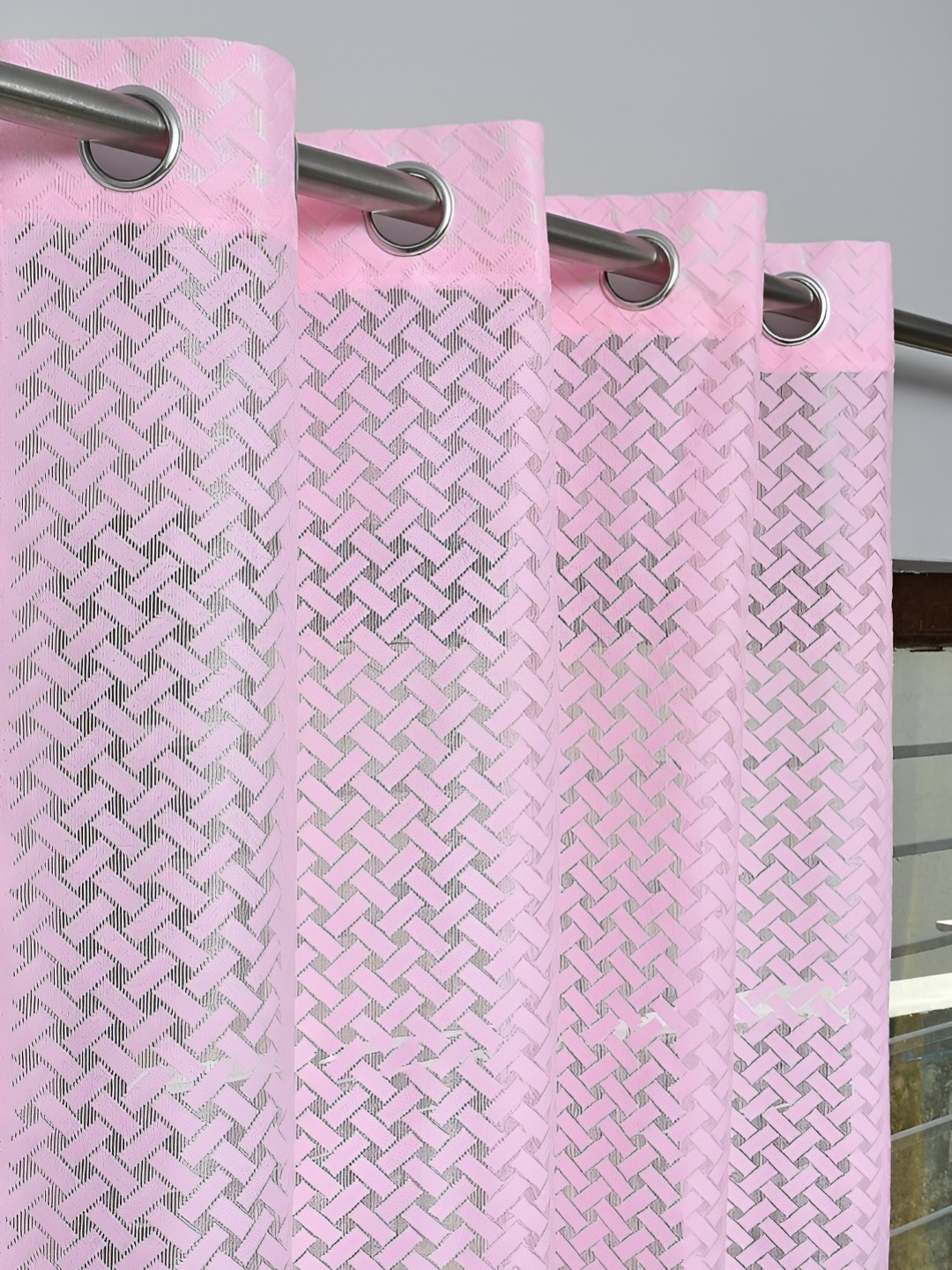 

fabrilia Pink 2 Pieces Geometric Sheer Door Curtain