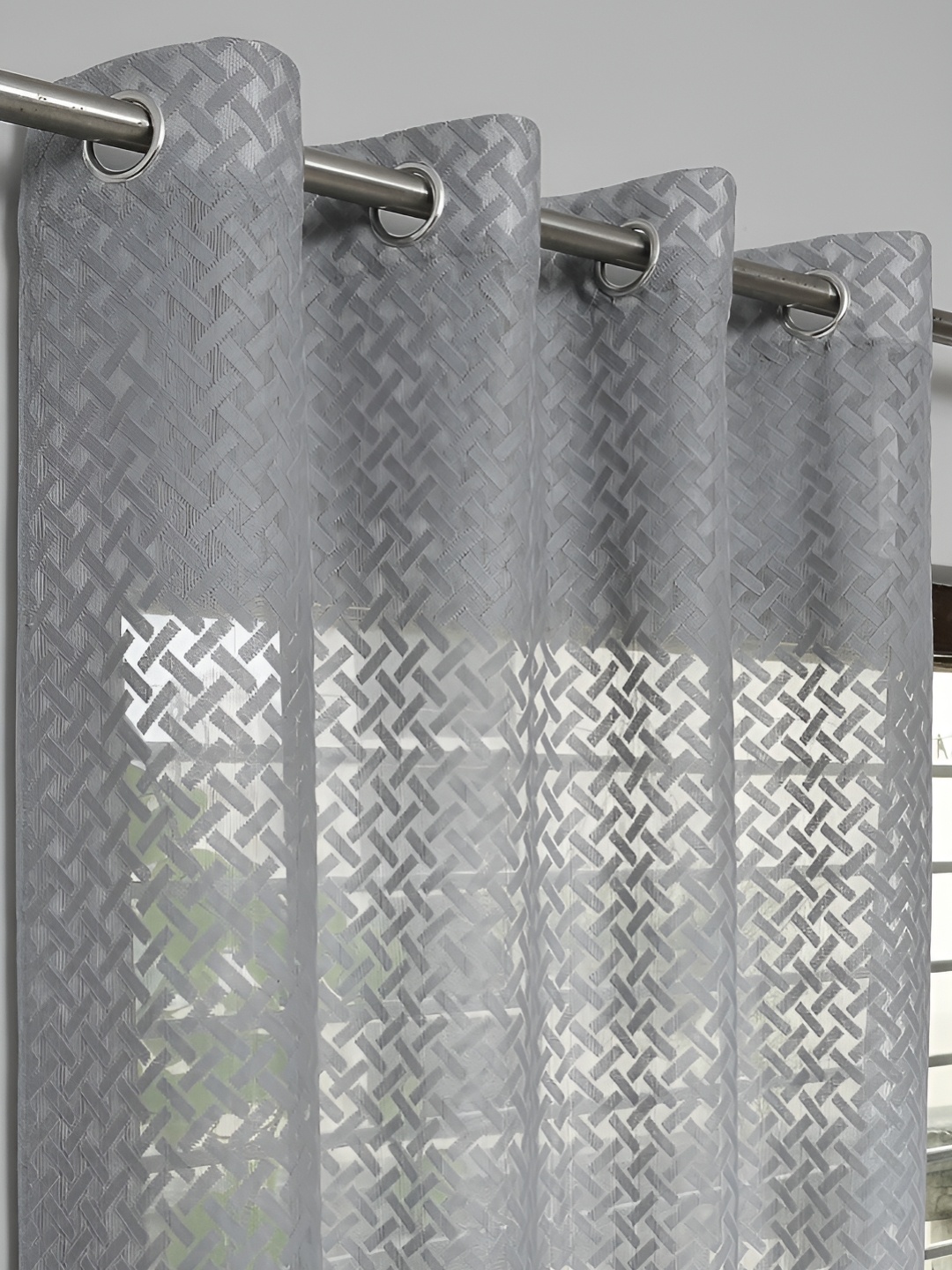 

fabrilia Grey 2 Pieces Geometric Sheer Door Curtain