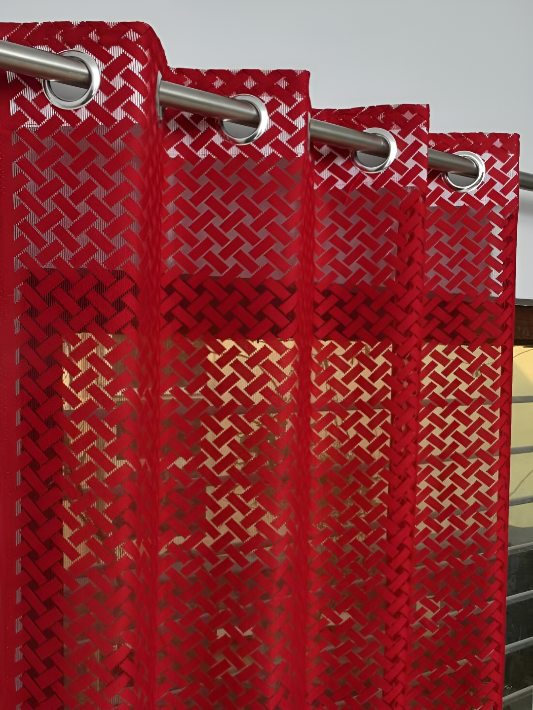 

fabrilia Maroon 2 Pieces Geometric Sheer Long Door Curtain