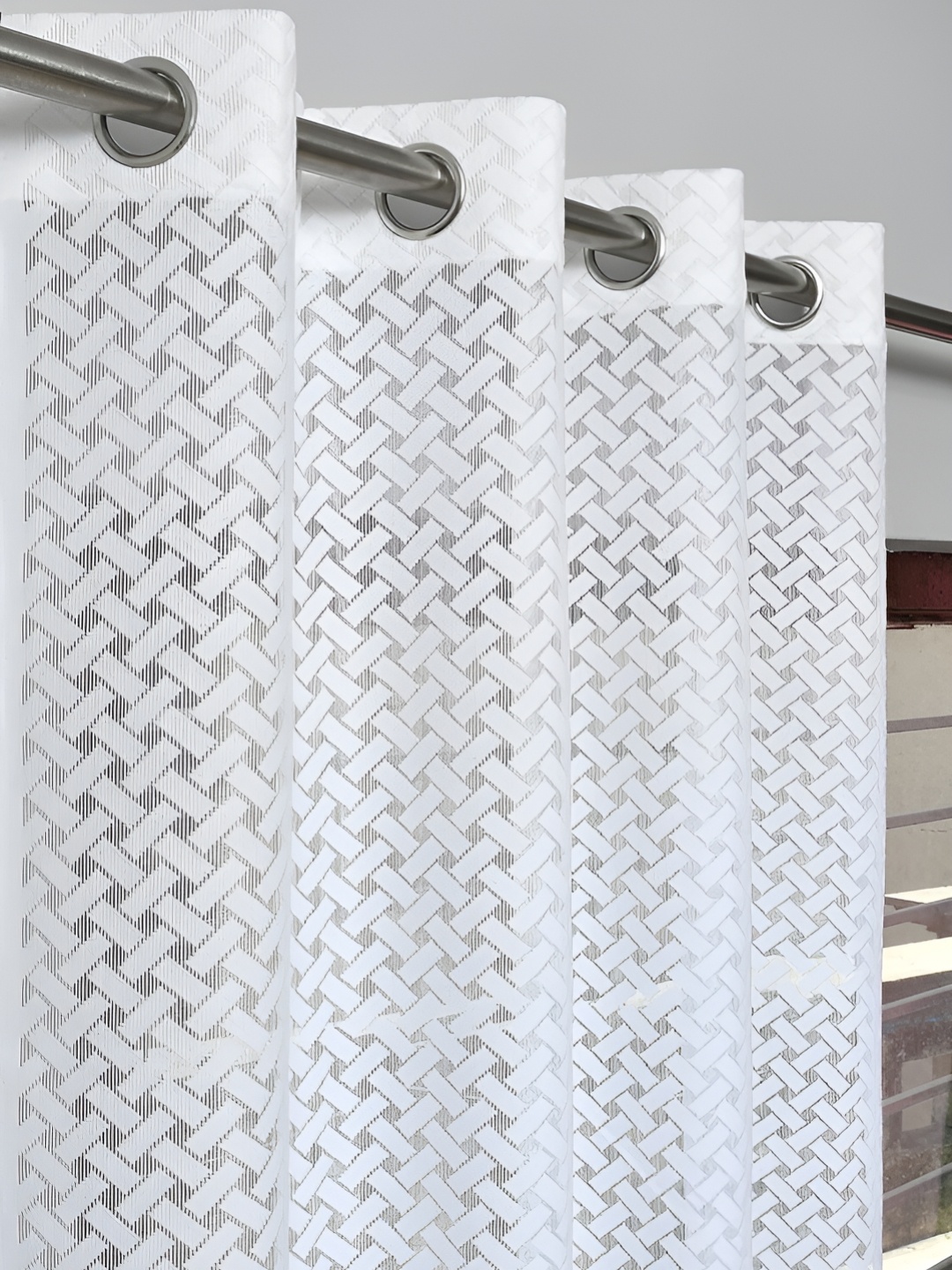 

fabrilia White 2 Pieces Geometric Sheer Window Curtain