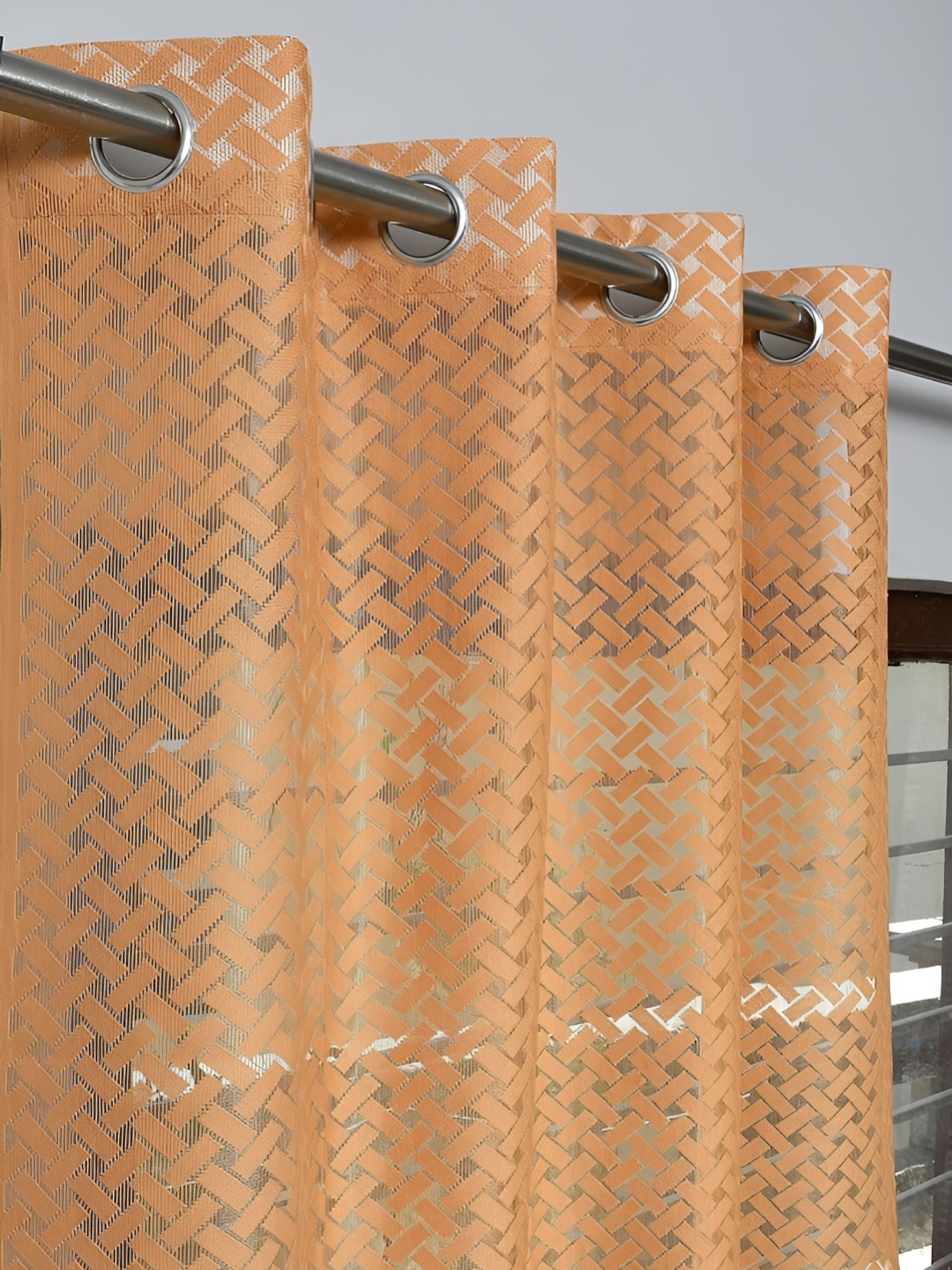 

fabrilia Brown 2 Pieces Geometric Sheer Door Curtain